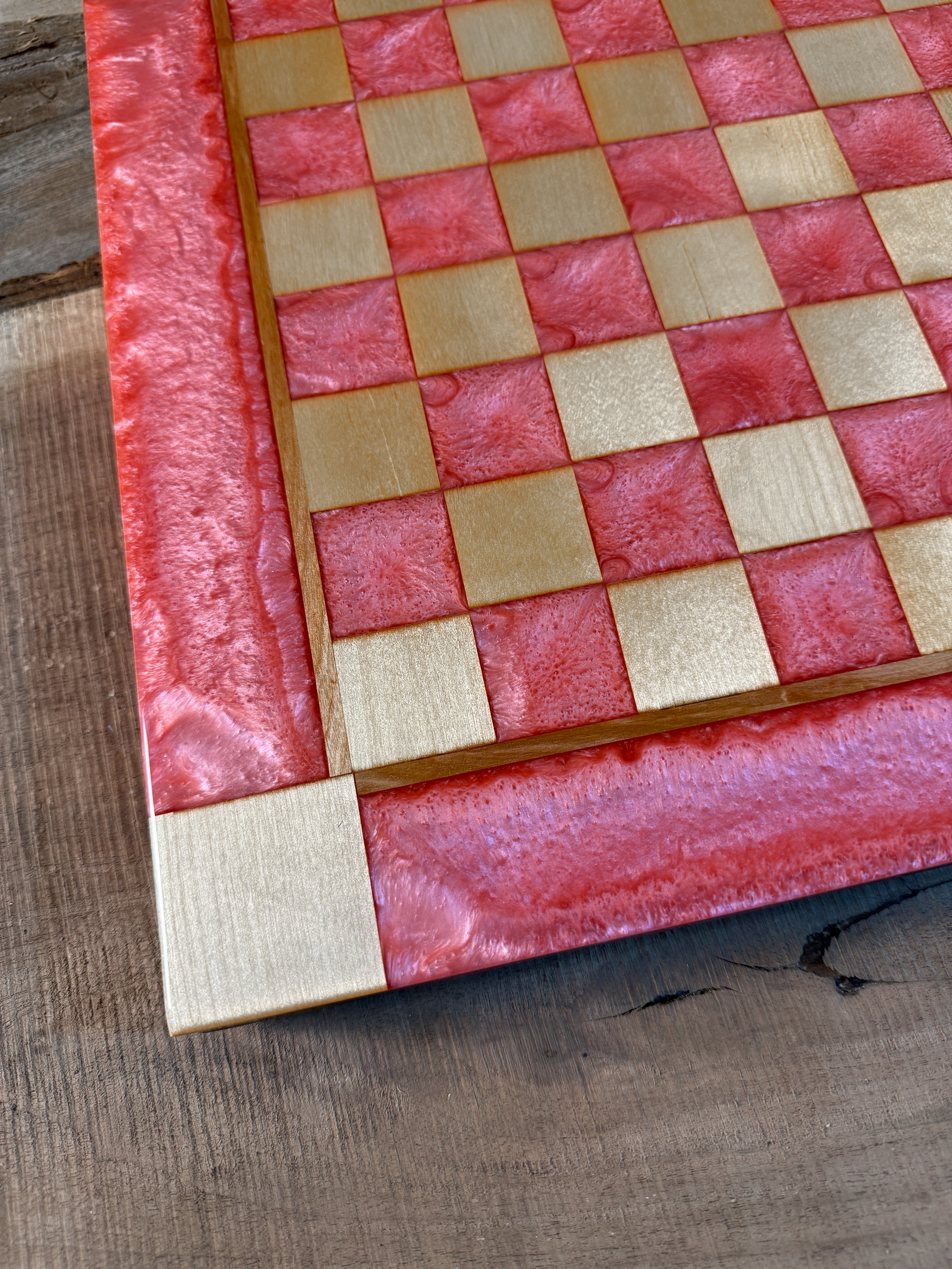 Pink Pearl Maple Chess/Checker Board with Border