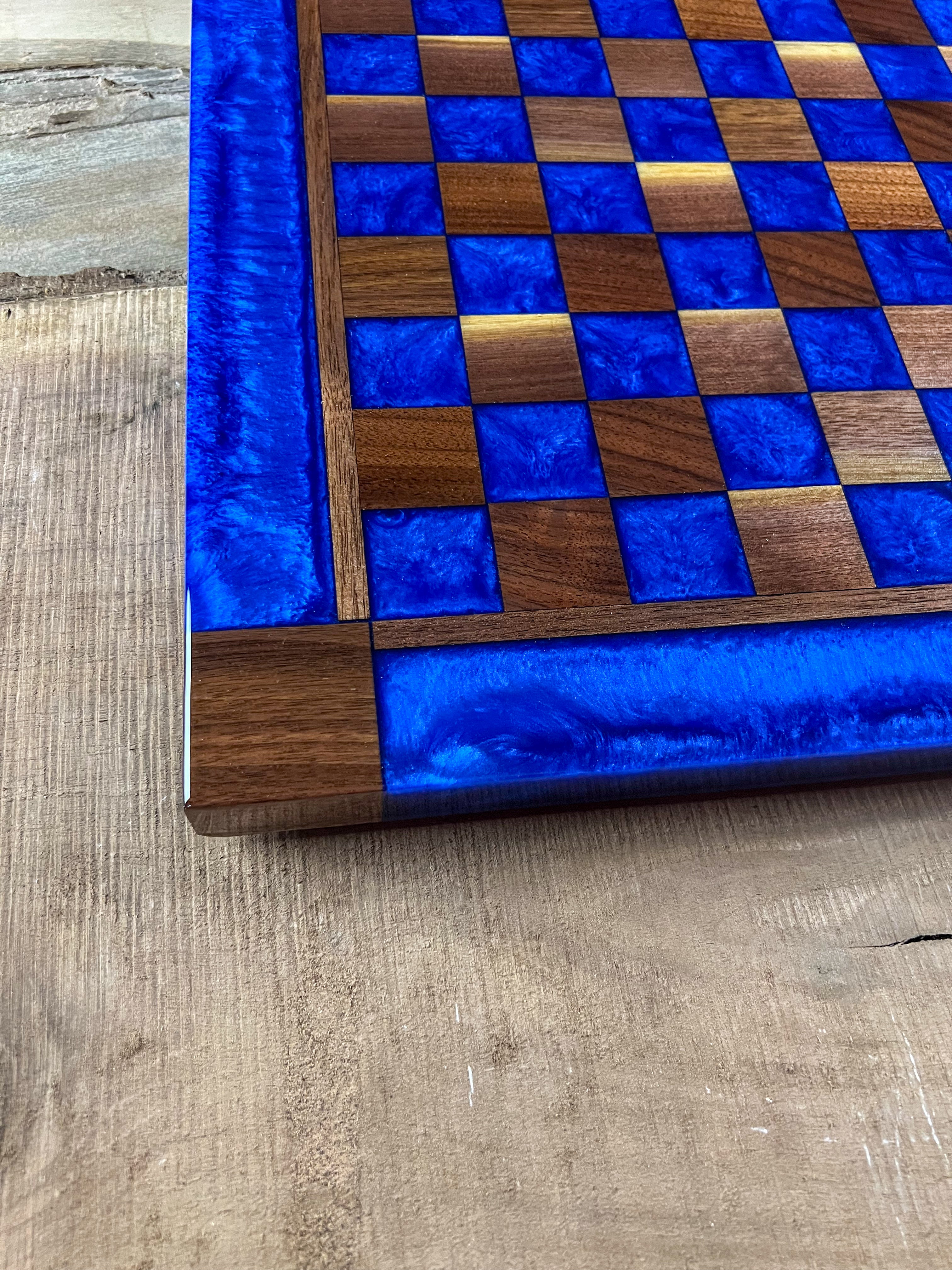 Deep Blue Walnut Chess Board (With Border)