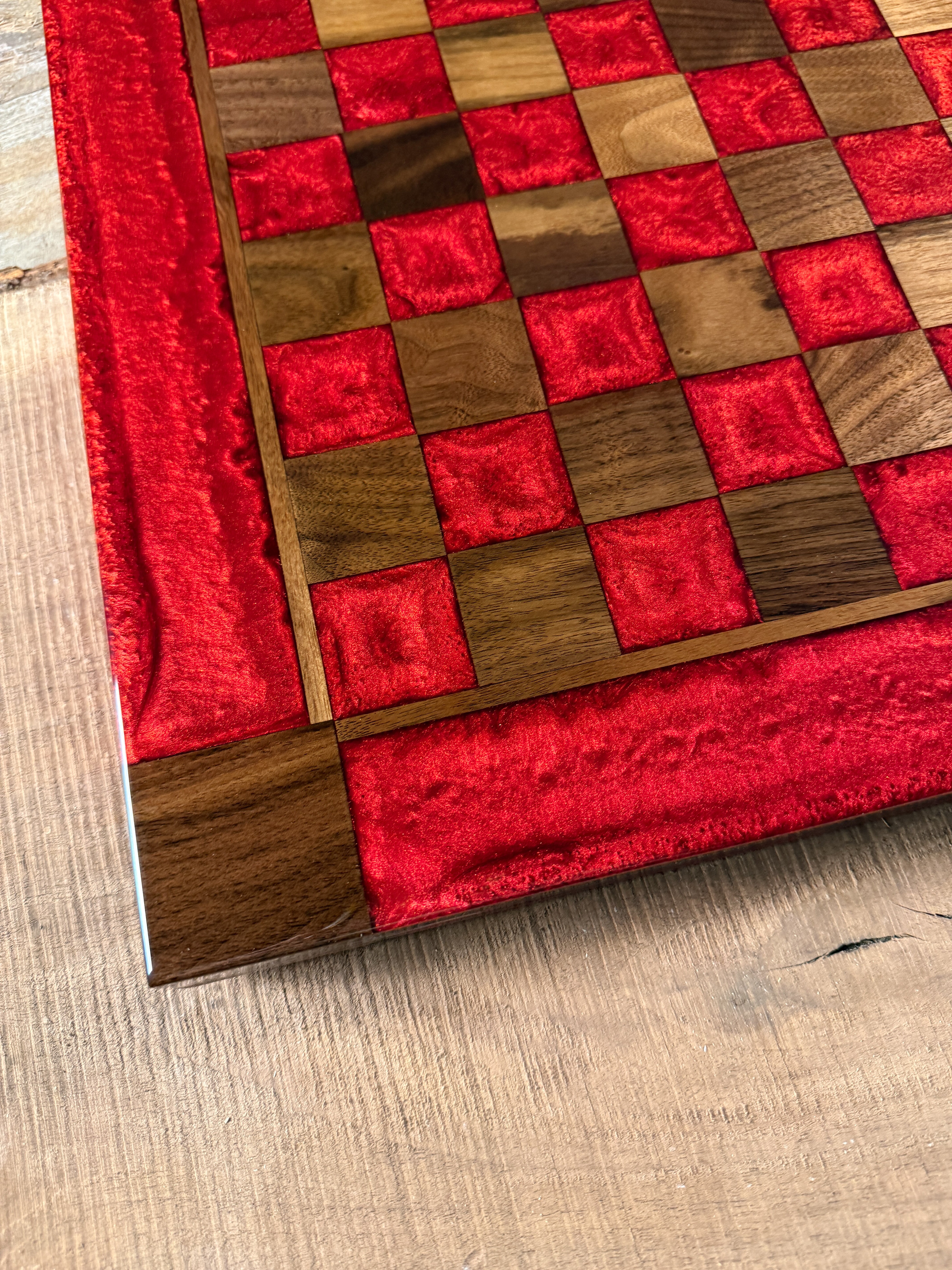 Red Lava Black Walnut Chess Board (Glass Chess Set Included)