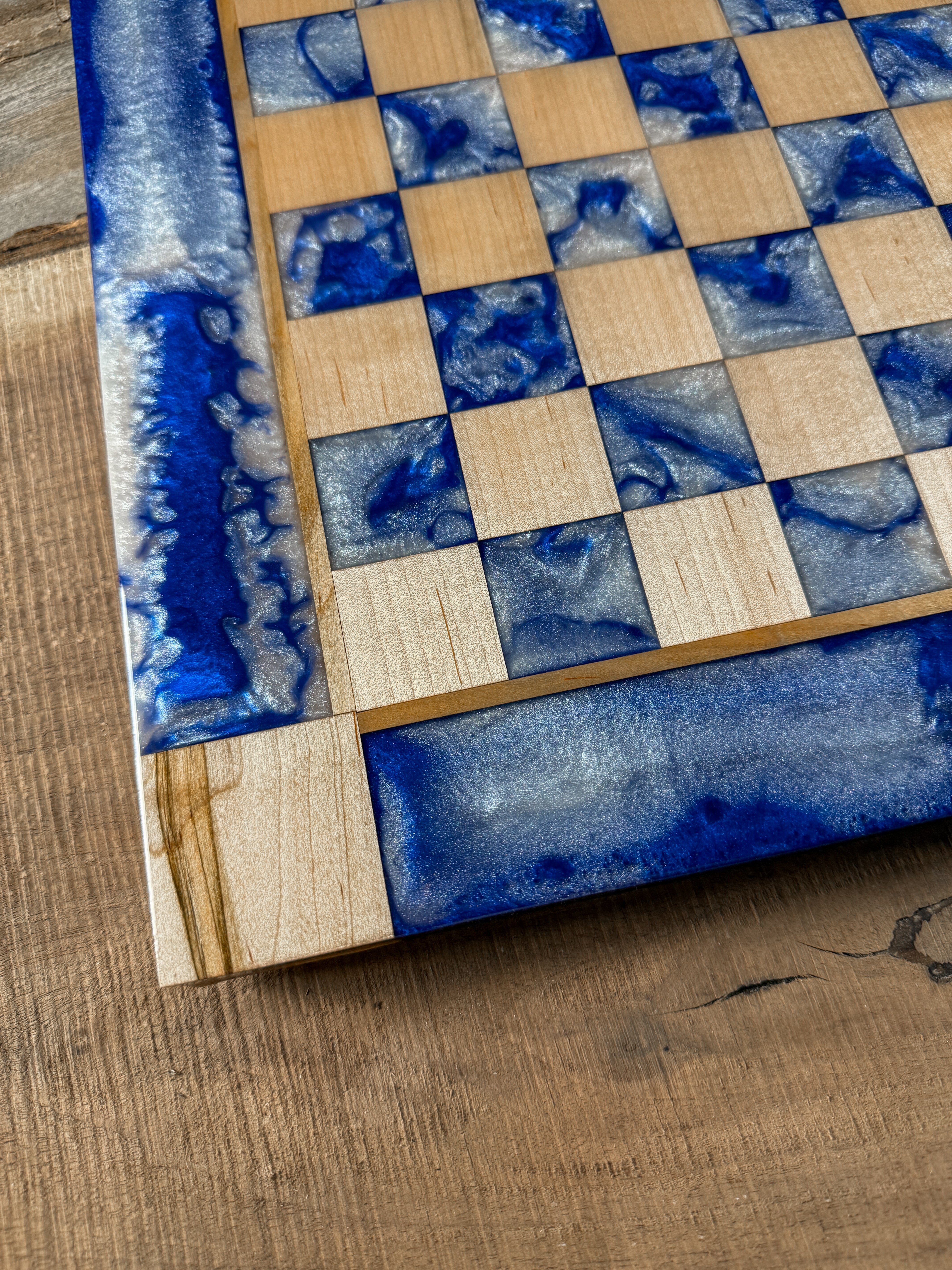 Deep Blue Cloud Maple Wood Chess Board (Chess Set Included)