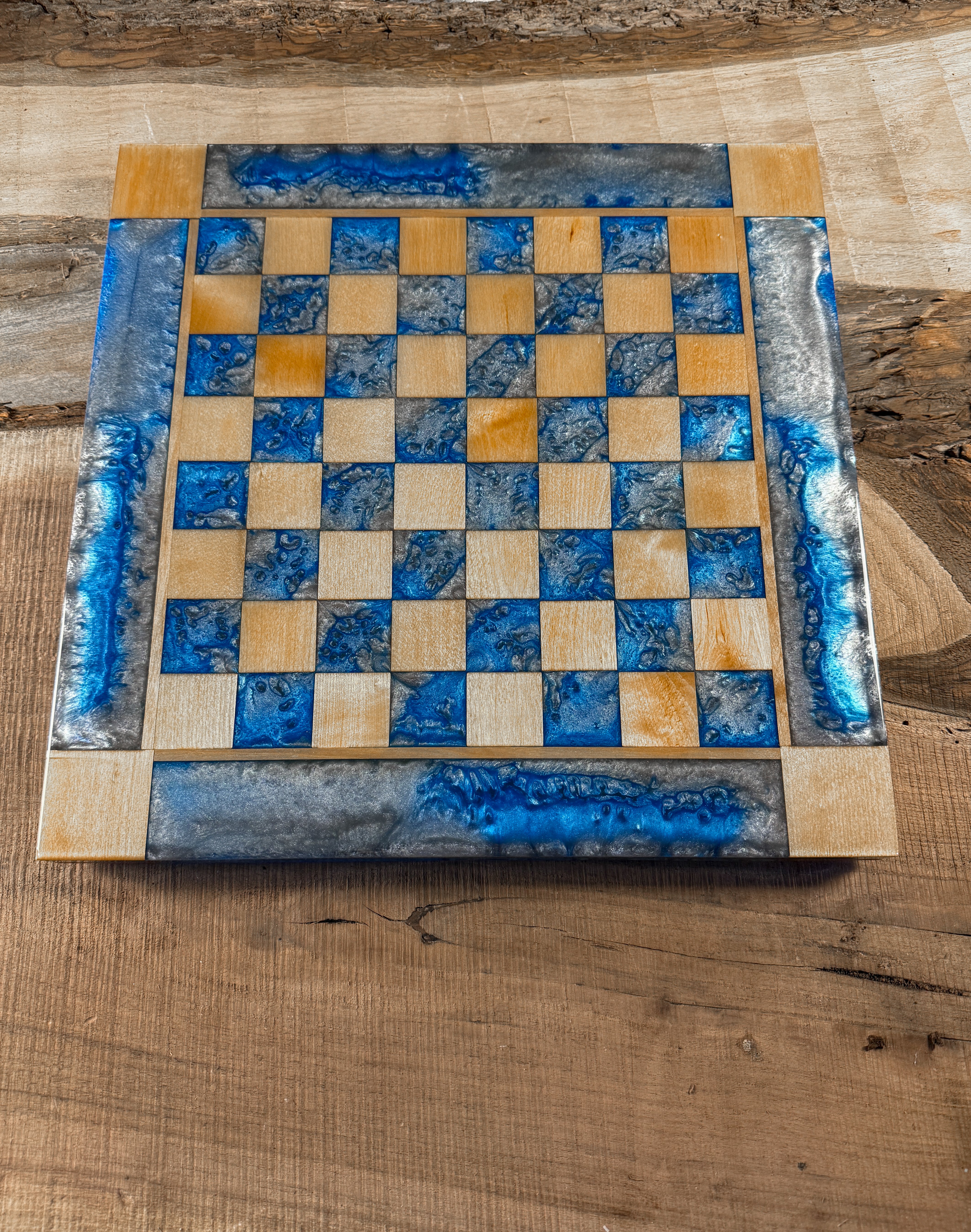 Caribbean Silver Cloud Maple Wood Chess Board (INCLUDES PIECES)
