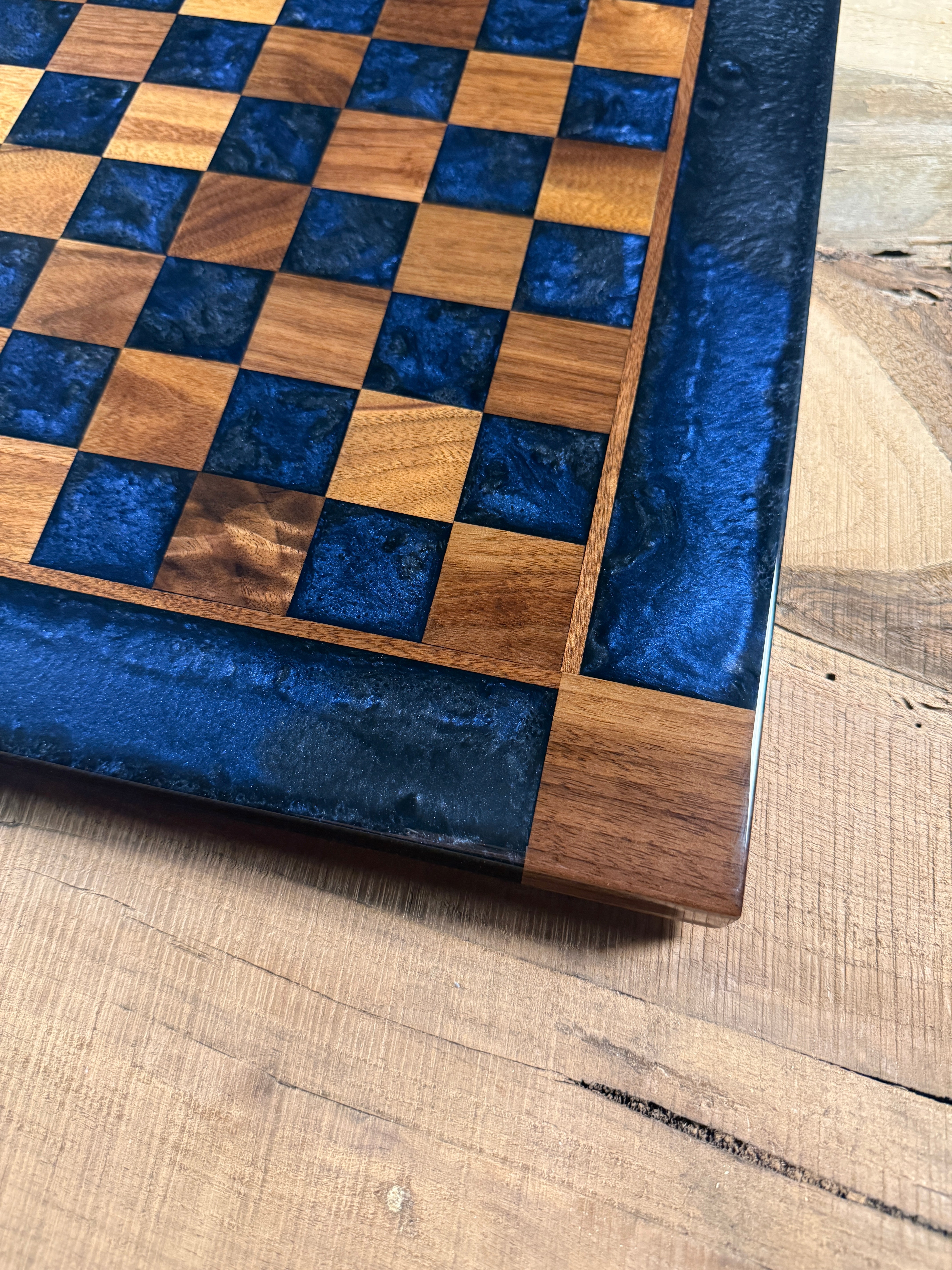Midnight Blue Walnut Chess Board (INCLUDES PIECES)