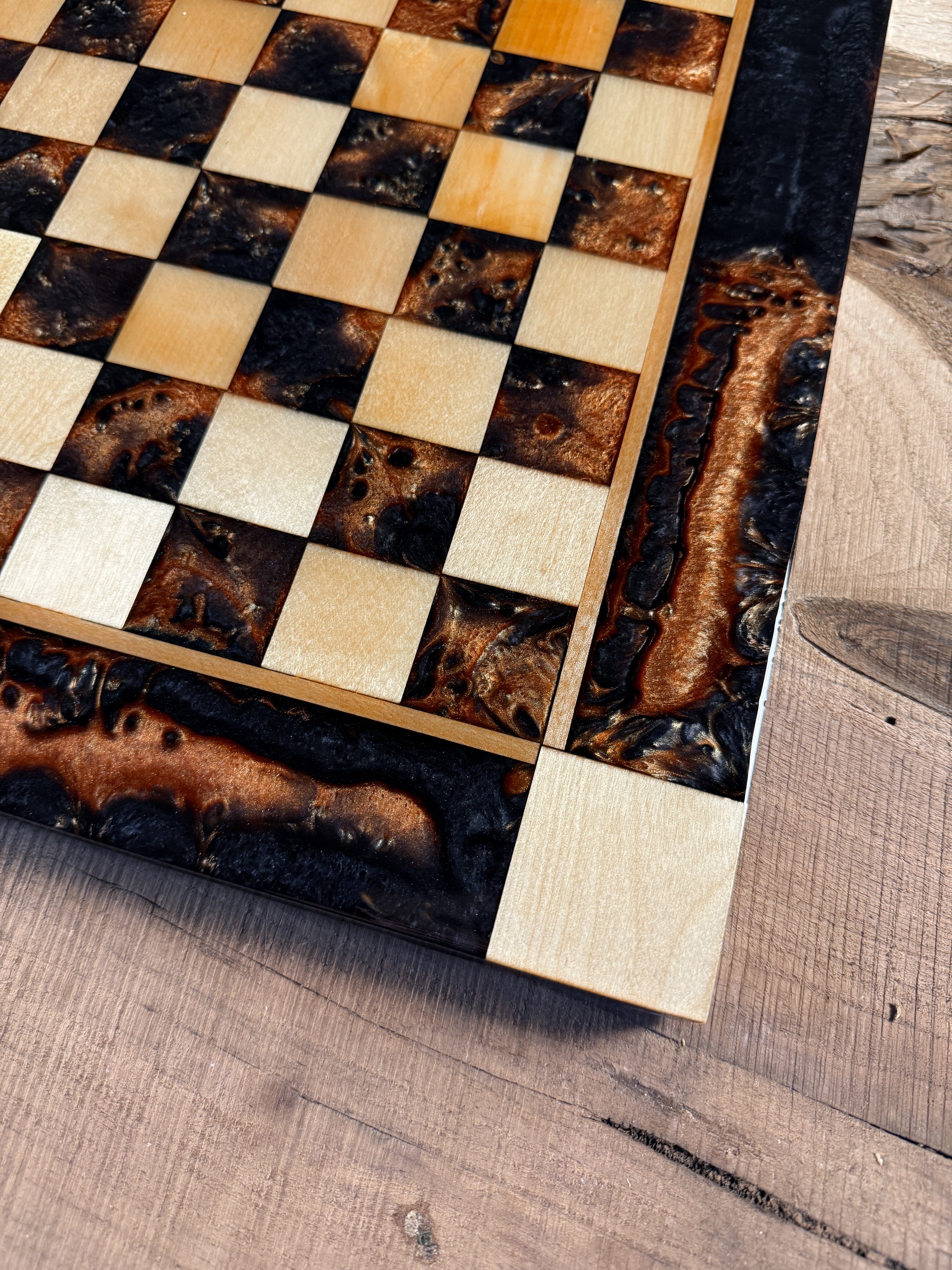 Black Onyx Copper Maple Wood Chess Board (Chess Set Included)
