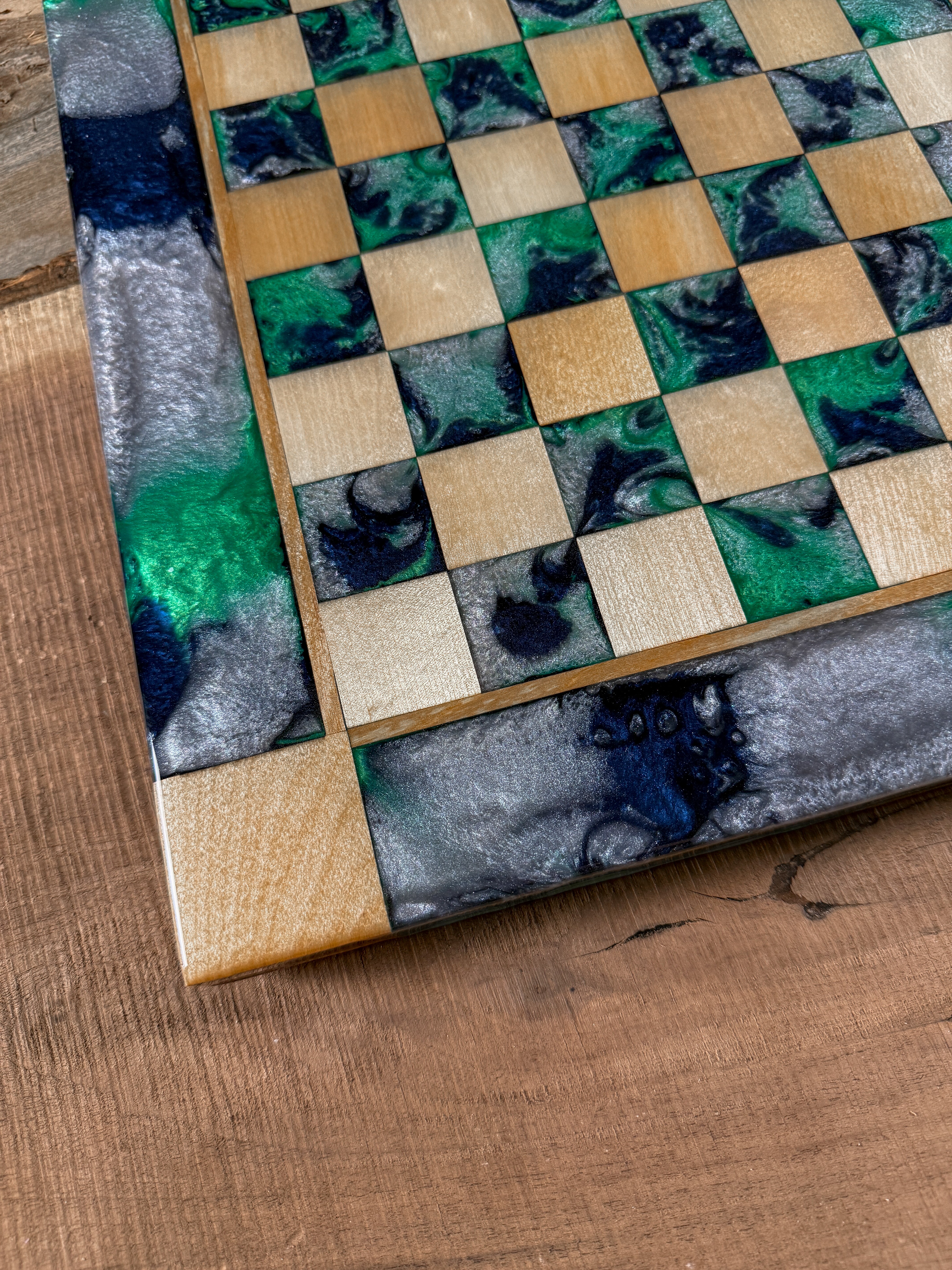 Midnight Silver Green Maple Wood Chess Board