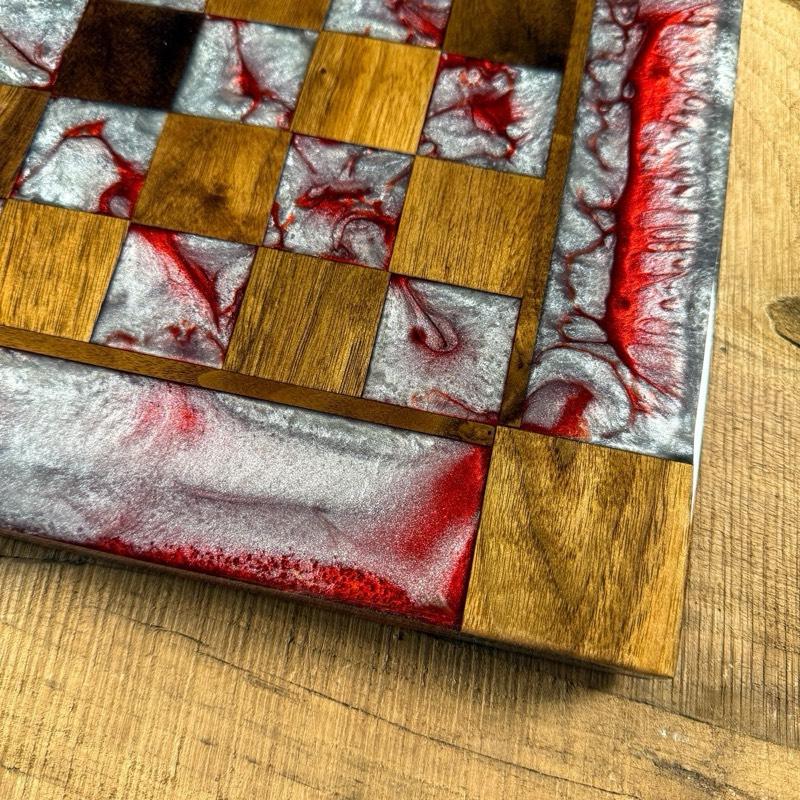 Silver Red Cloud Walnut Wood Chess Board (INCLUDES PIECES)