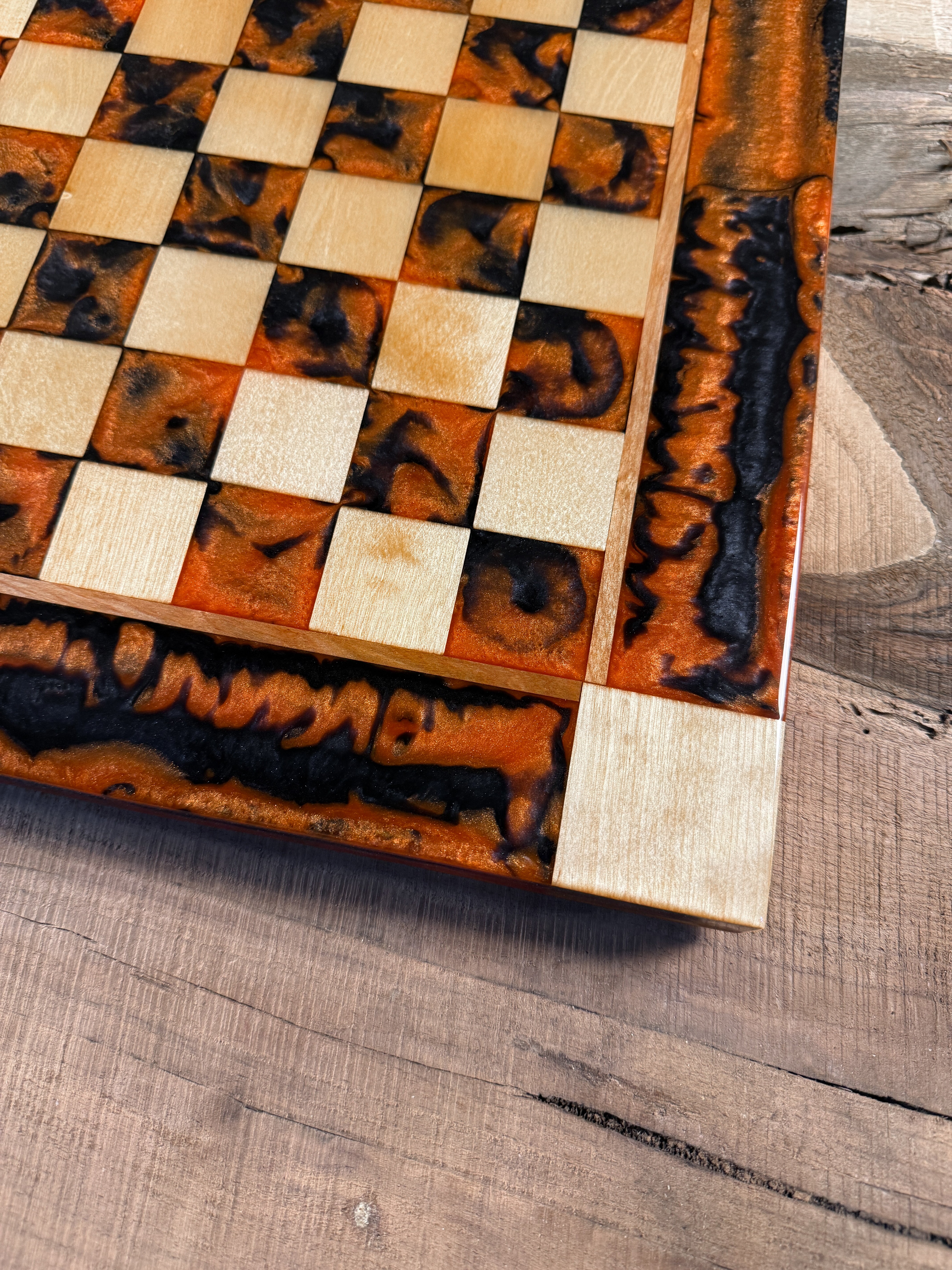 Black Onyx Orange Maple Wood Chess Board (Chess Set Included)