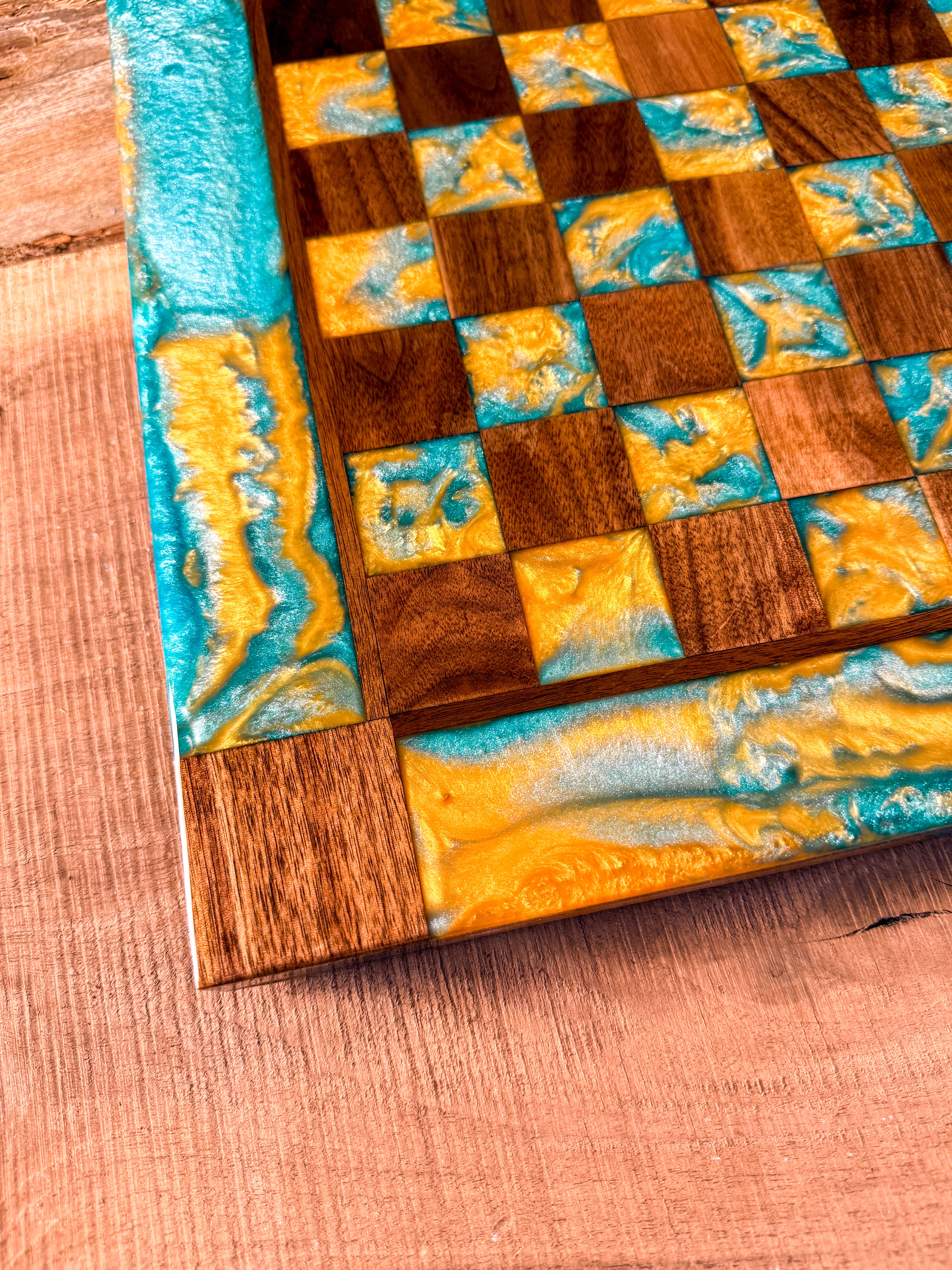 Ocean Sunrise Black Walnut Wood Chess Board (INCLUDES PIECES)