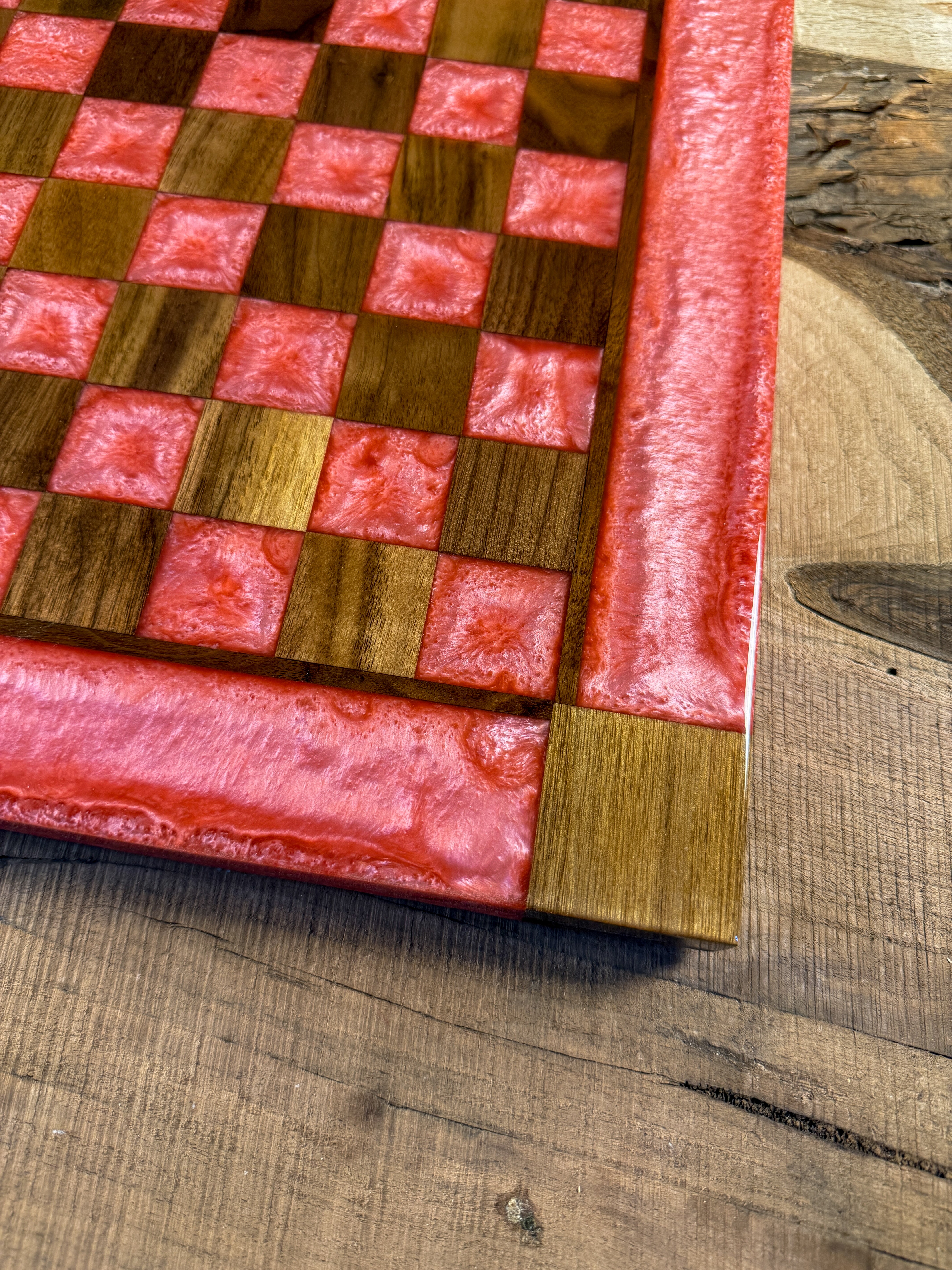 Pink Pearl Black Walnut Chess Board (Chess Set Included)