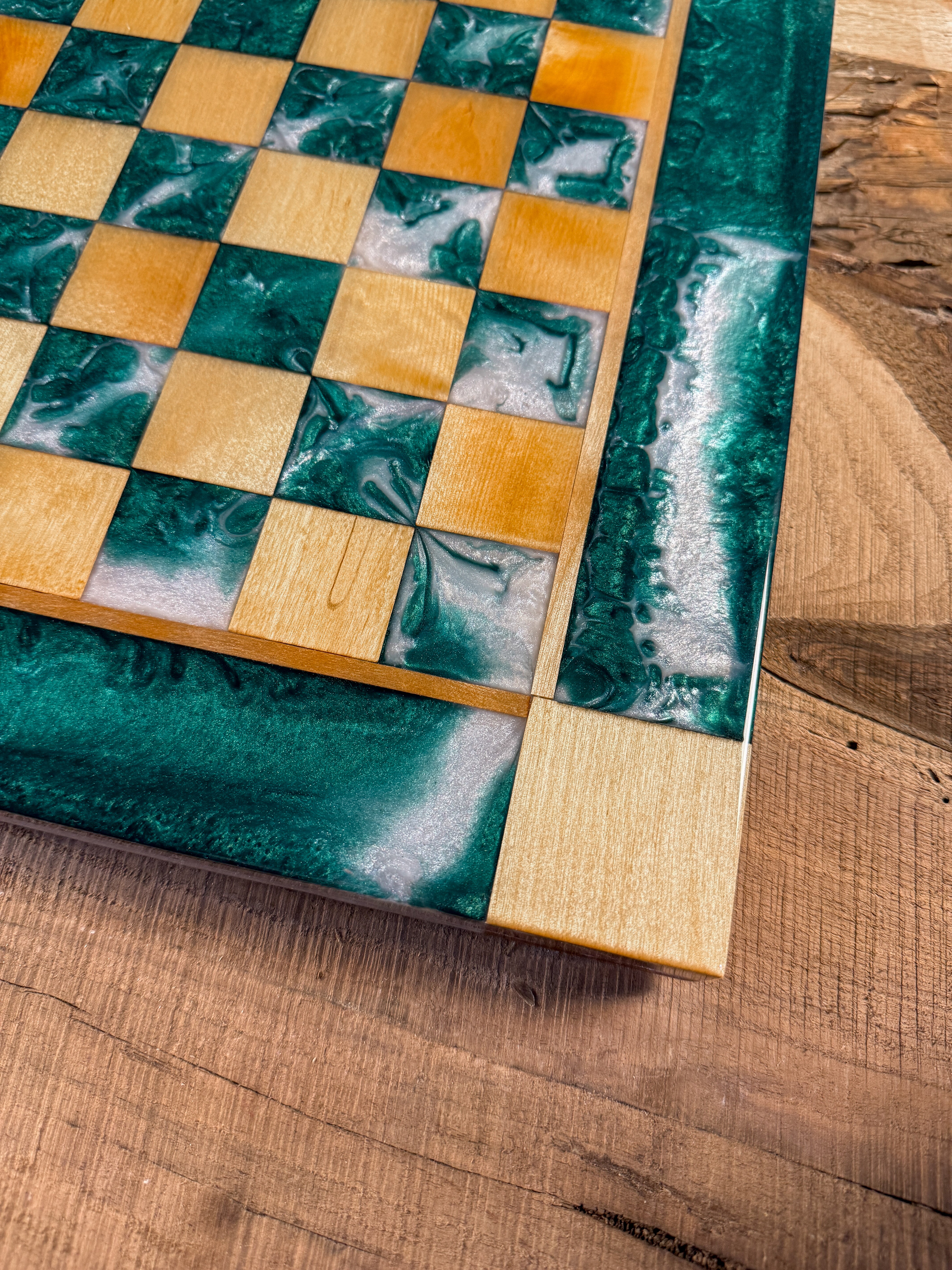 Pearl Emerald Green Maple Wood Chess Board (Chess Set Included)