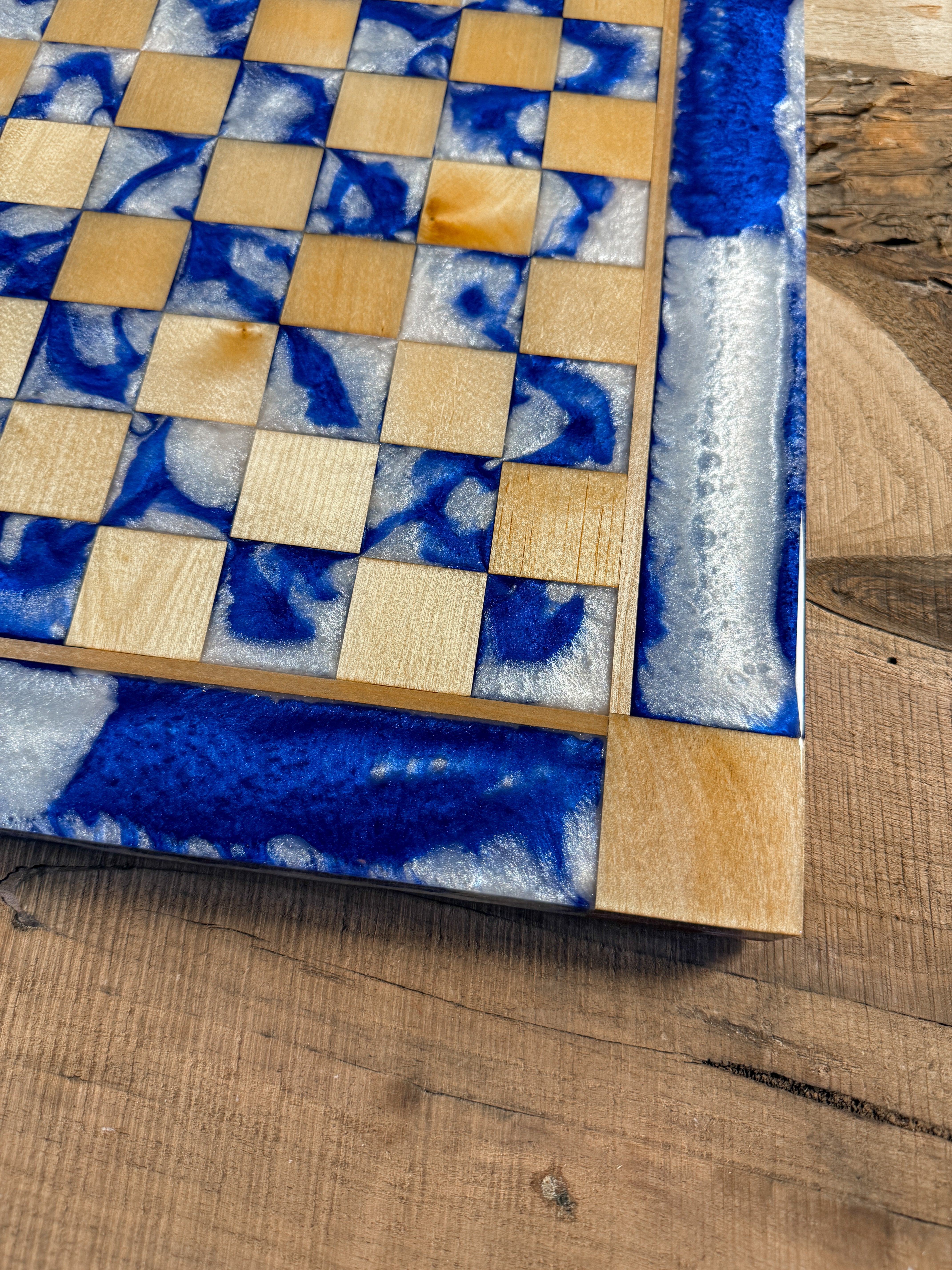 Deep Blue Cloud Maple Wood Chess Board (Chess Set Included)
