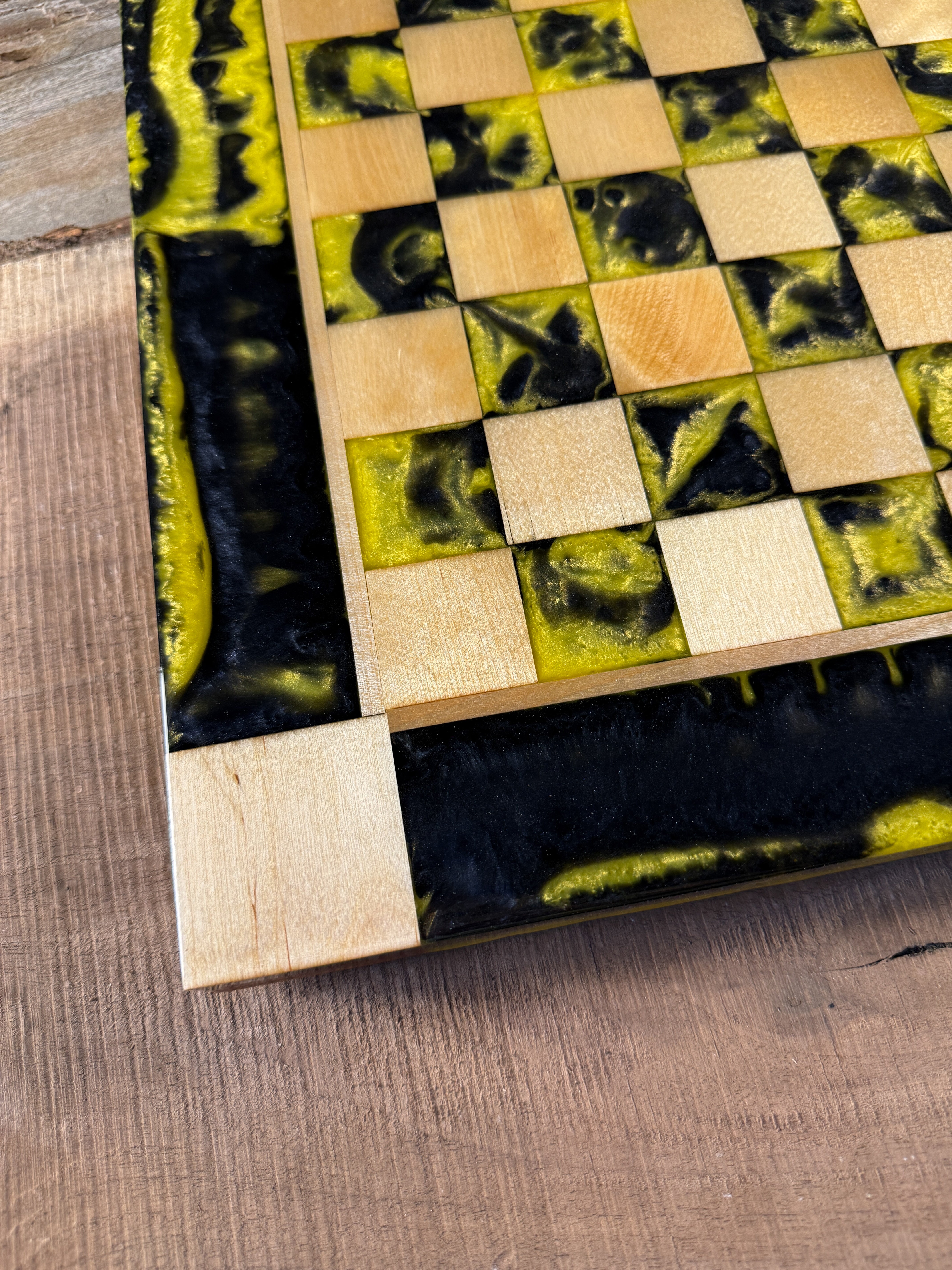 Black Onyx Yellow Maple Wood Chess Board (Chess Set Included)