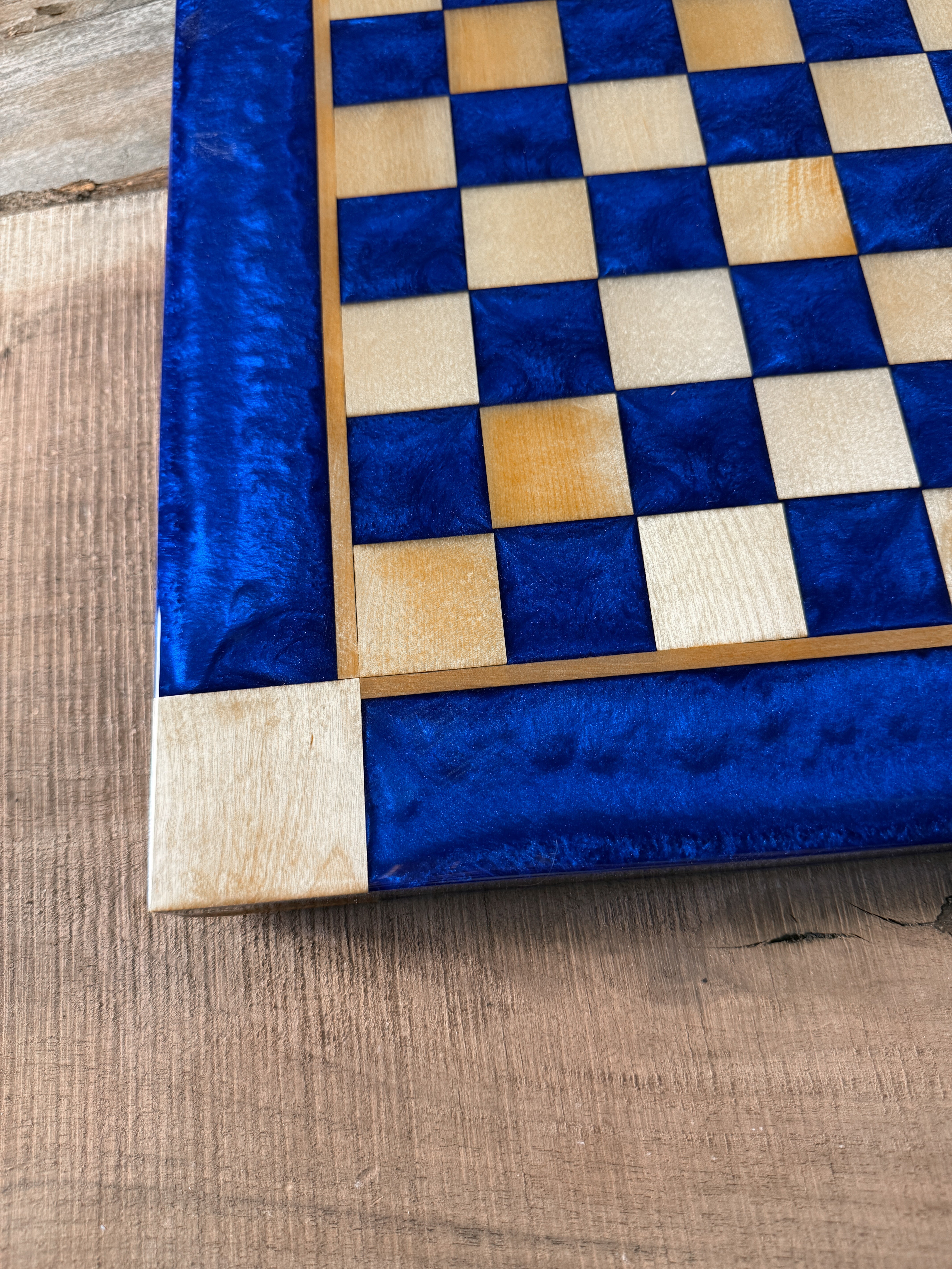Deep Blue Maple Wood Chess Board (Chess Set Included)