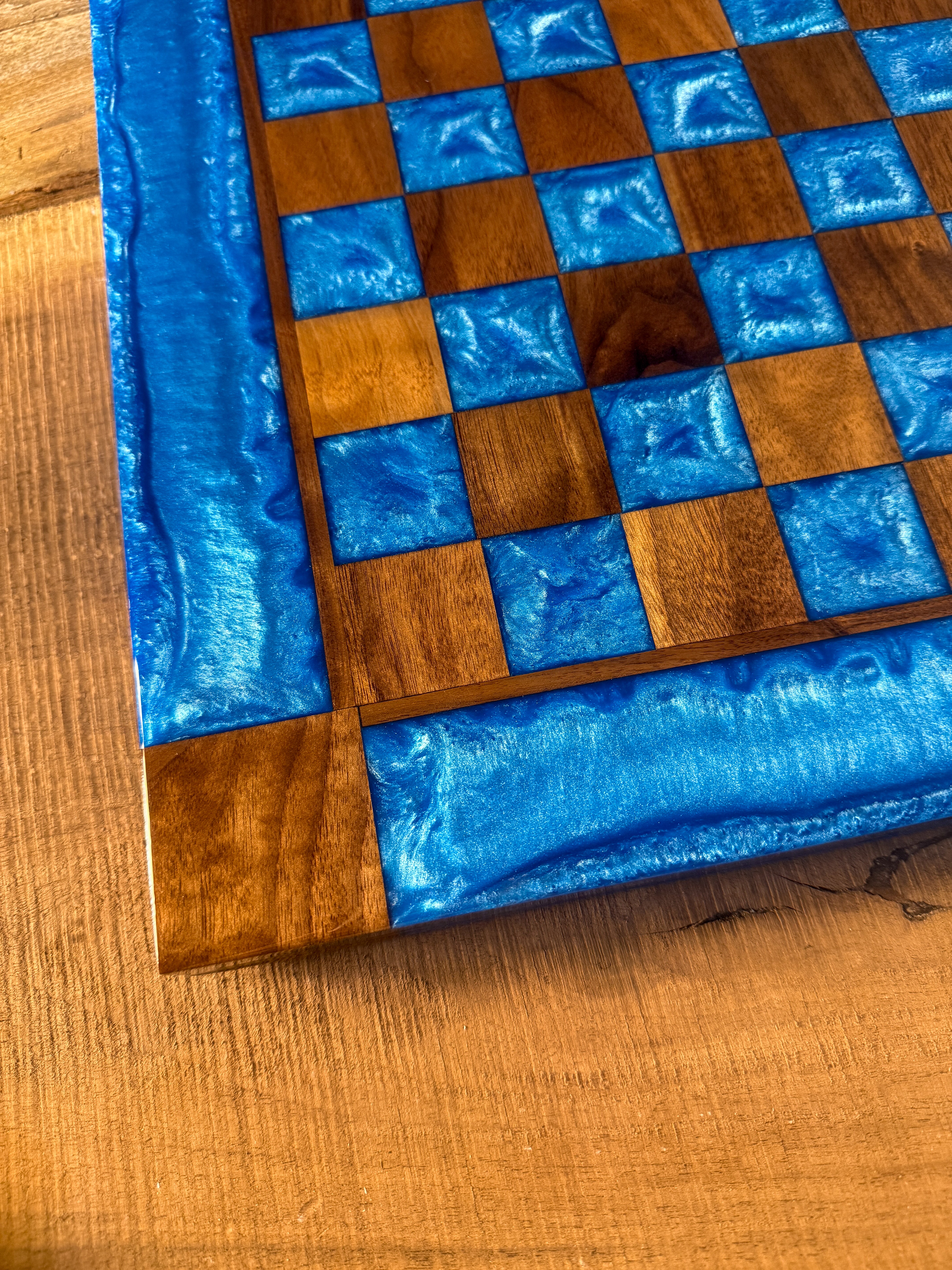 Caribbean Blue Black Walnut Chess Board (Chess Set Included)