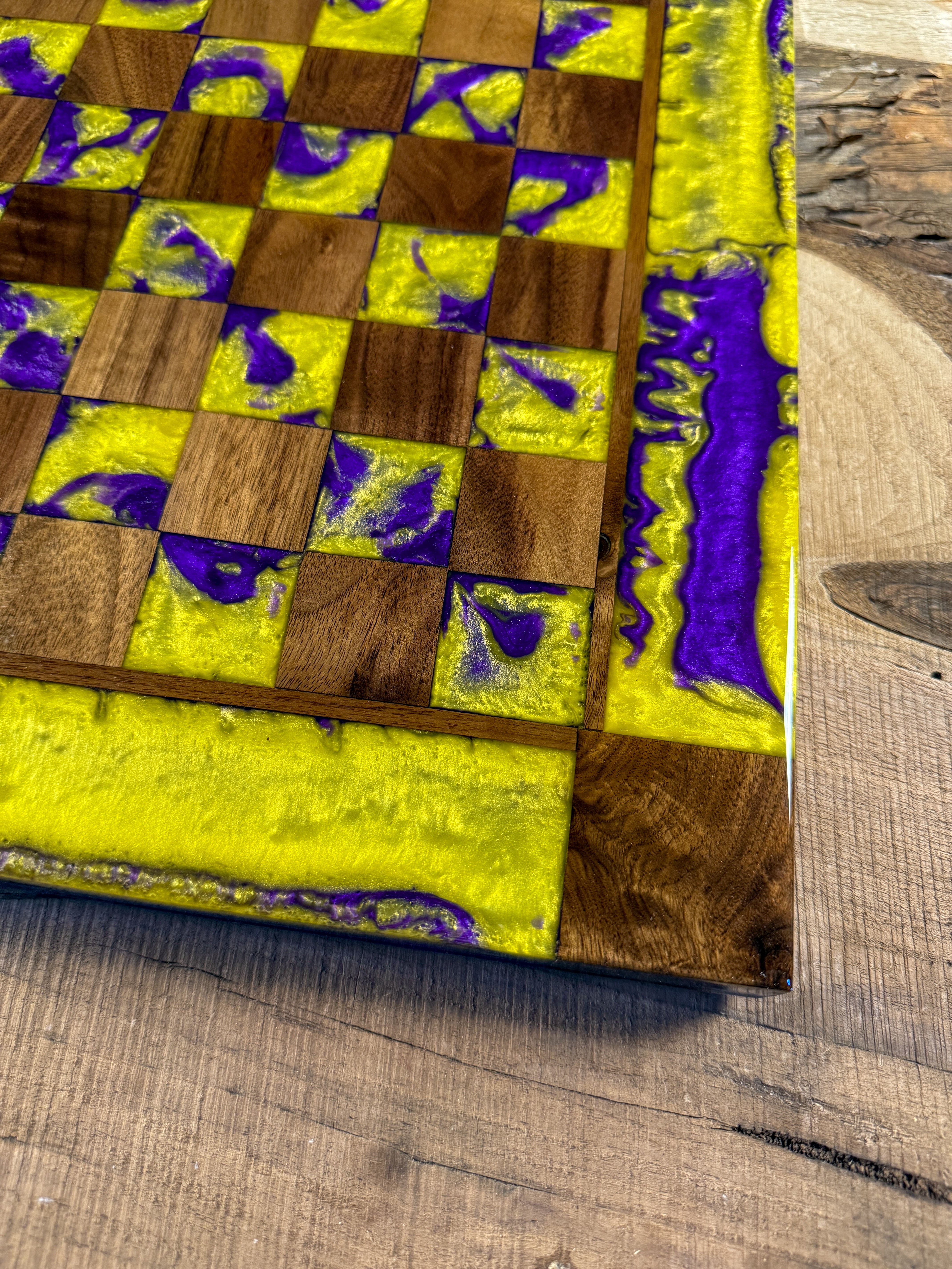 Purple Haze Vivid Yellow Walnut Chess Board (Chess Set Included)