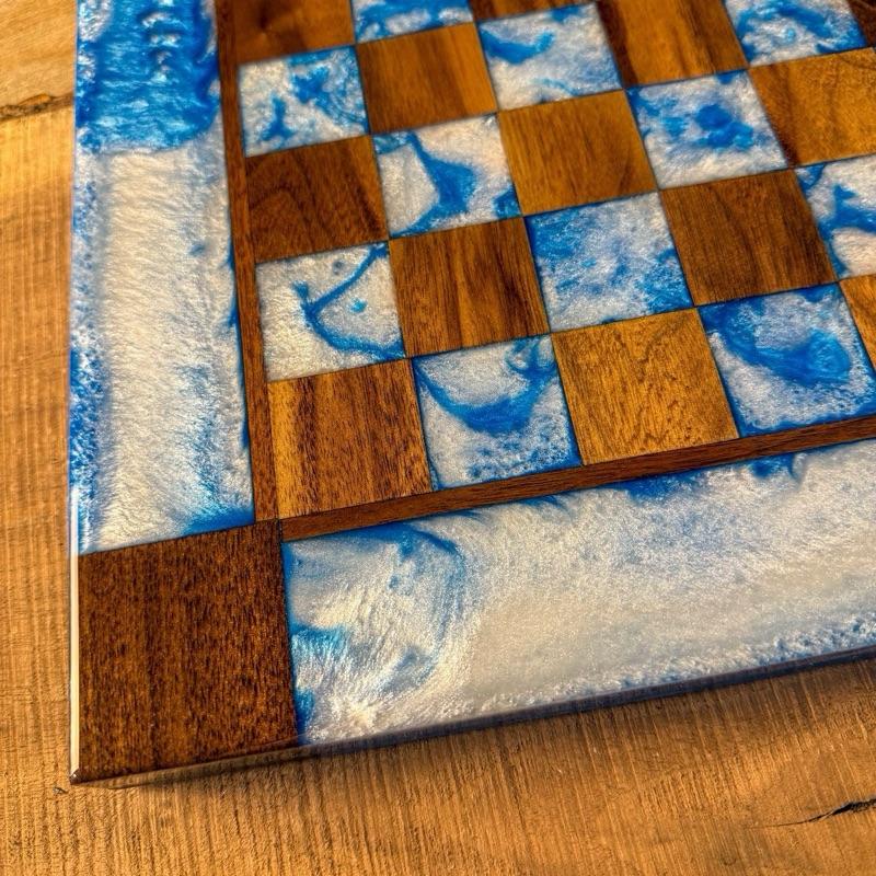 Ocean Cloud Walnut Wood Chess Board (INCLUDES PIECES)
