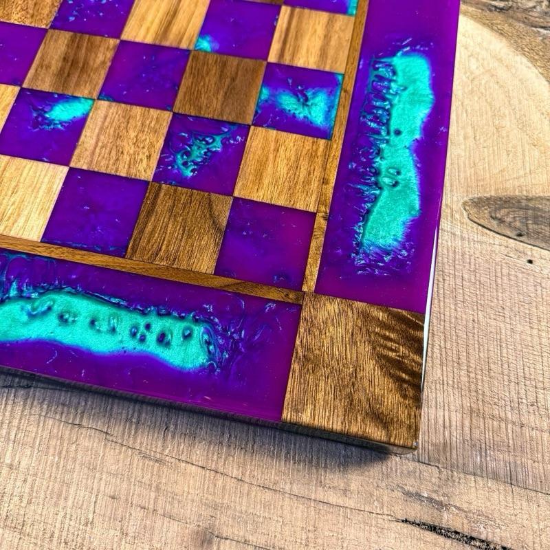 “The Joker” Florescent Purple/Jungle Green Walnut Wood Chess Board (INCLUDES PIECES)
