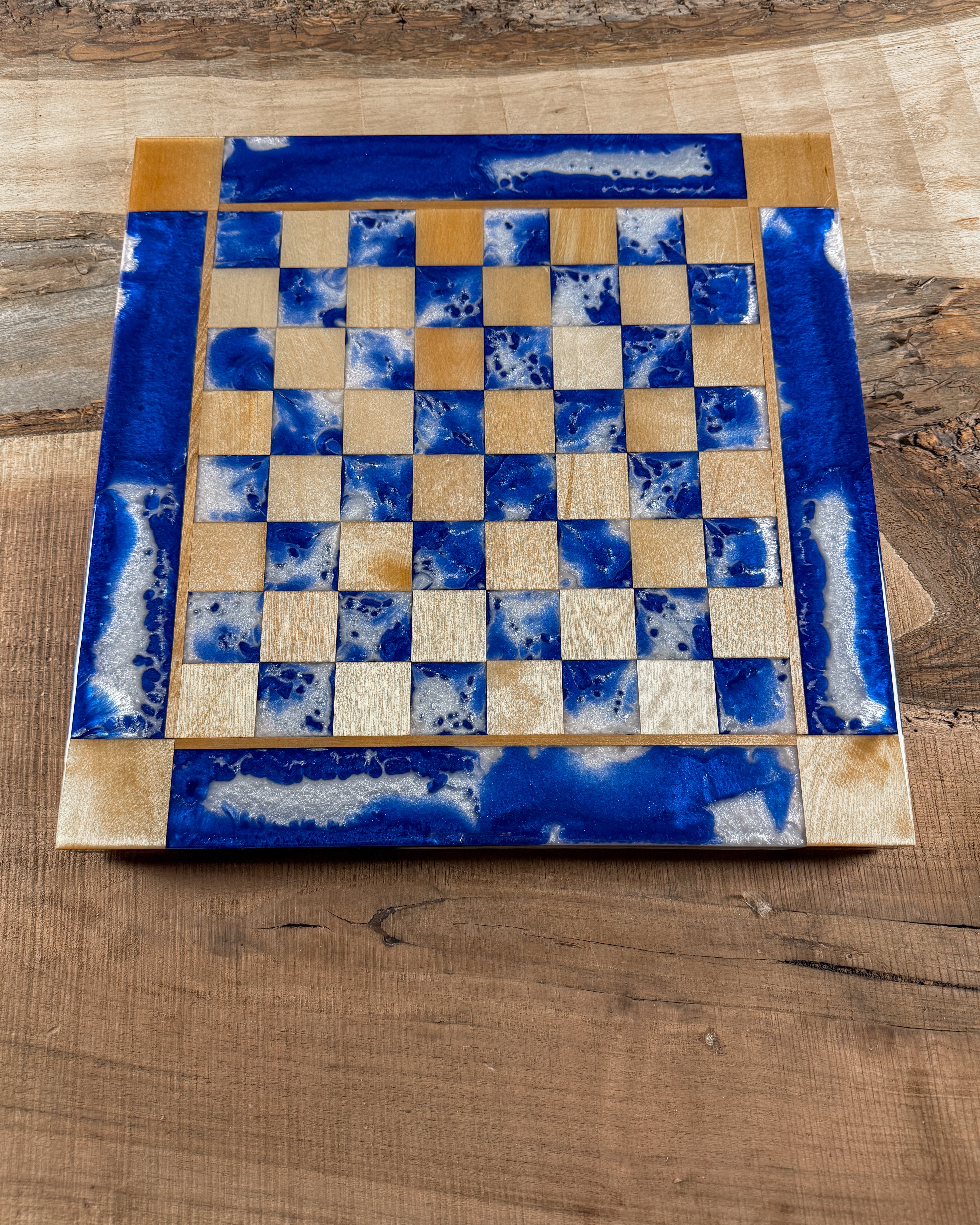 Deep Blue Cloud Maple Wood Chess Board