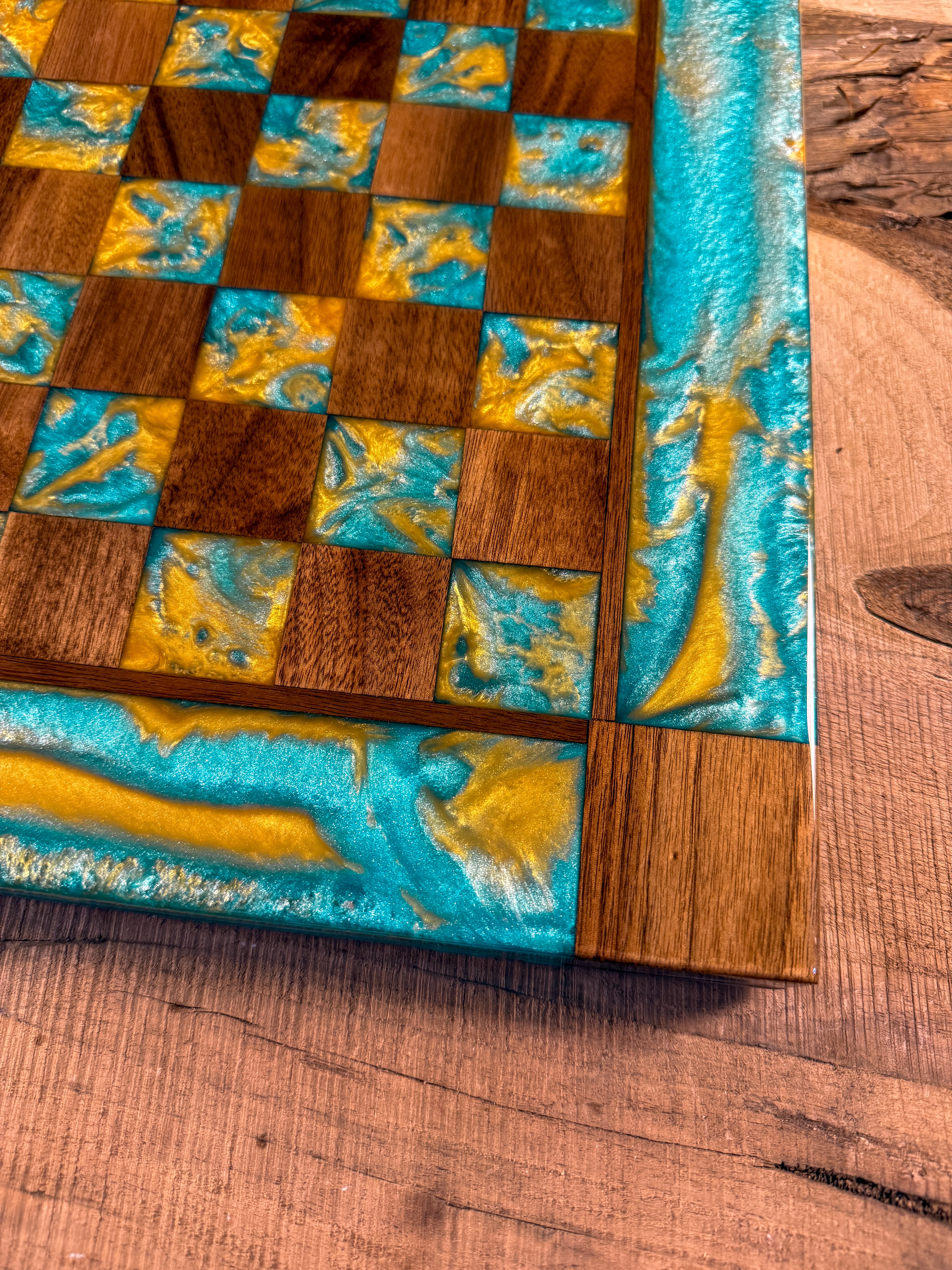 Ocean Sunrise Black Walnut Wood Chess Board (INCLUDES PIECES)