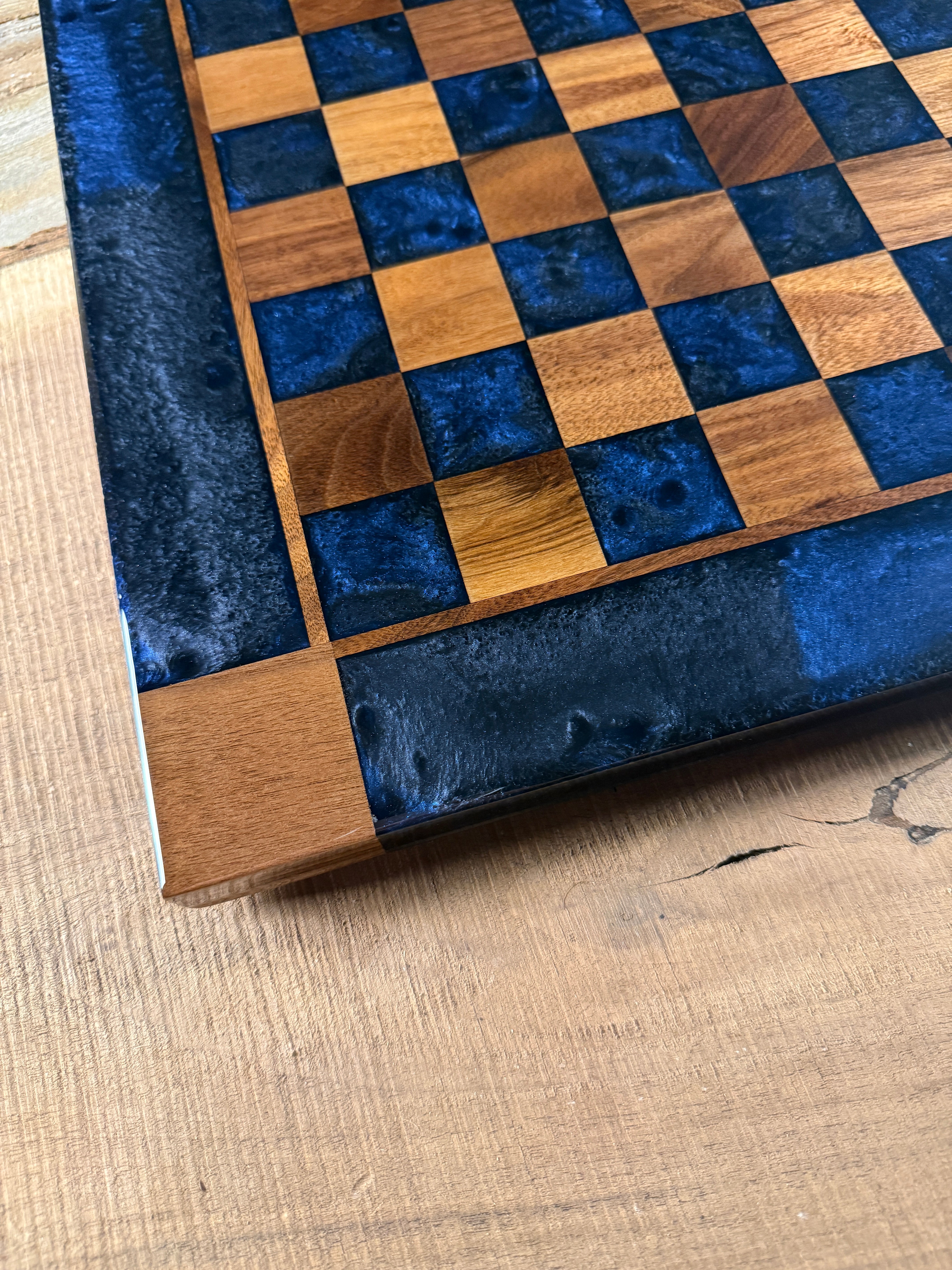 Midnight Blue Walnut Chess Board (INCLUDES PIECES)