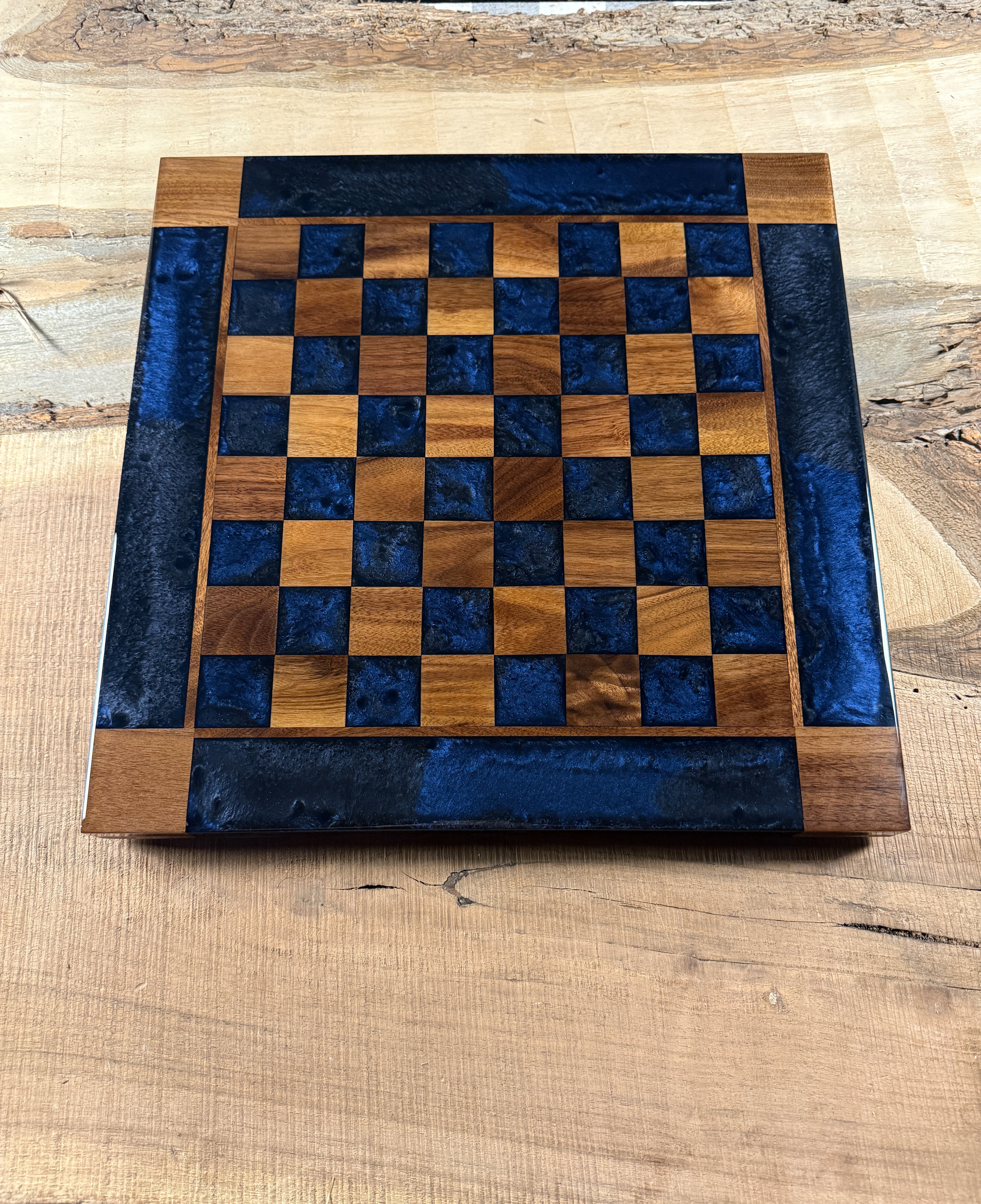 Midnight Blue Walnut Chess Board (INCLUDES PIECES)