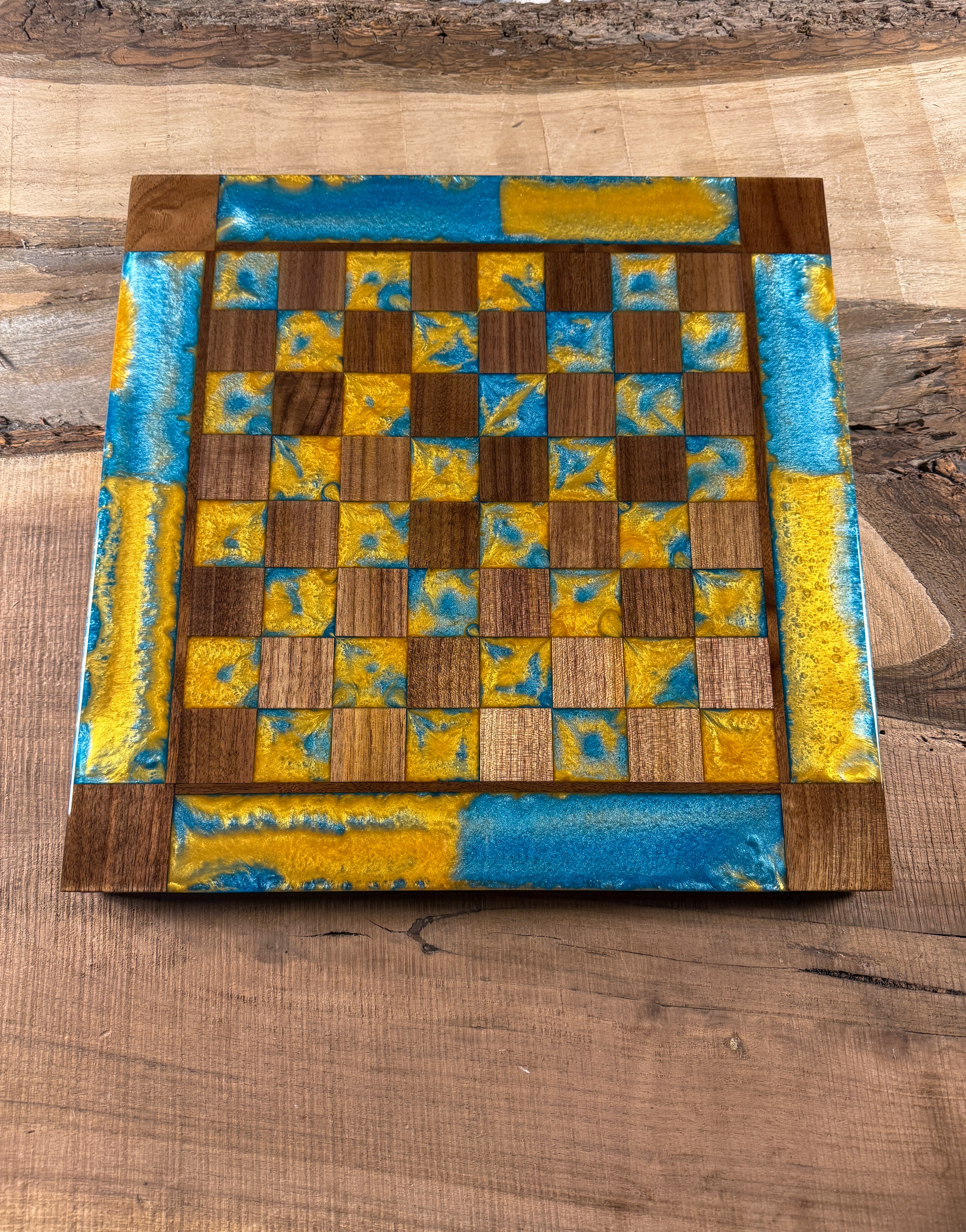 Ocean Sunrise Black Walnut Wood Chess Board (INCLUDES PIECES)