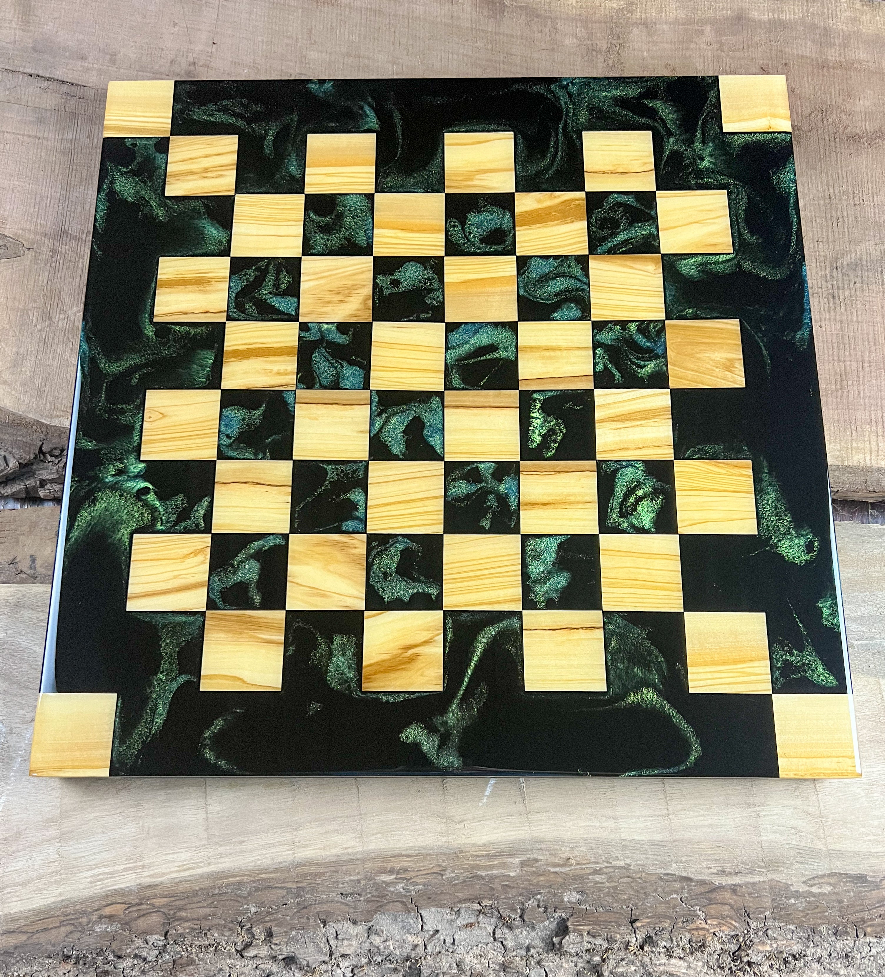 Olive Wood Galaxy Chess Board (Large Size)
