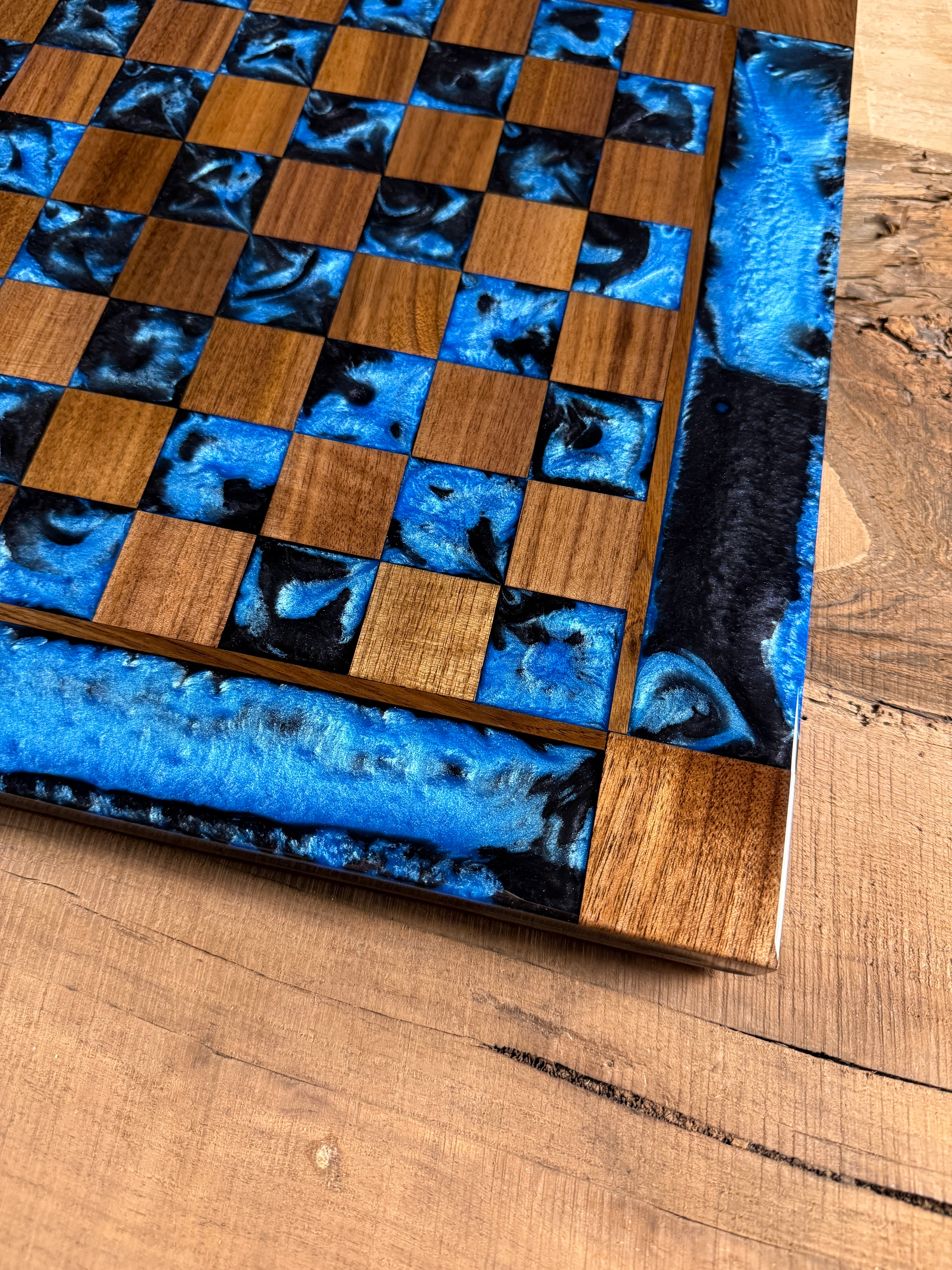 Caribbean Blue Black Onyx Walnut Chess Board