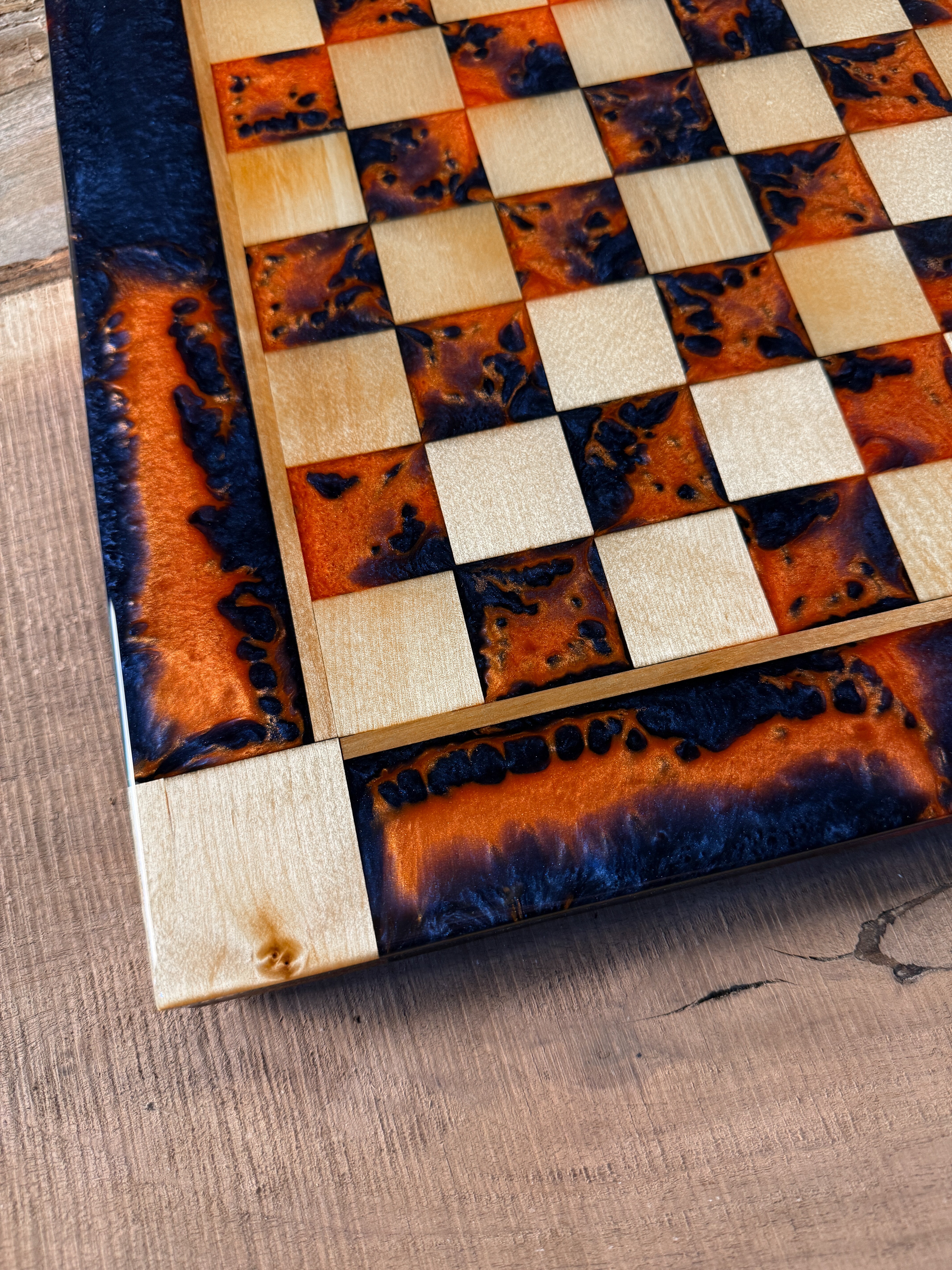 Vivid Orange Dark Blue Maple Wood Chess Checker Board (Chess Set Included)