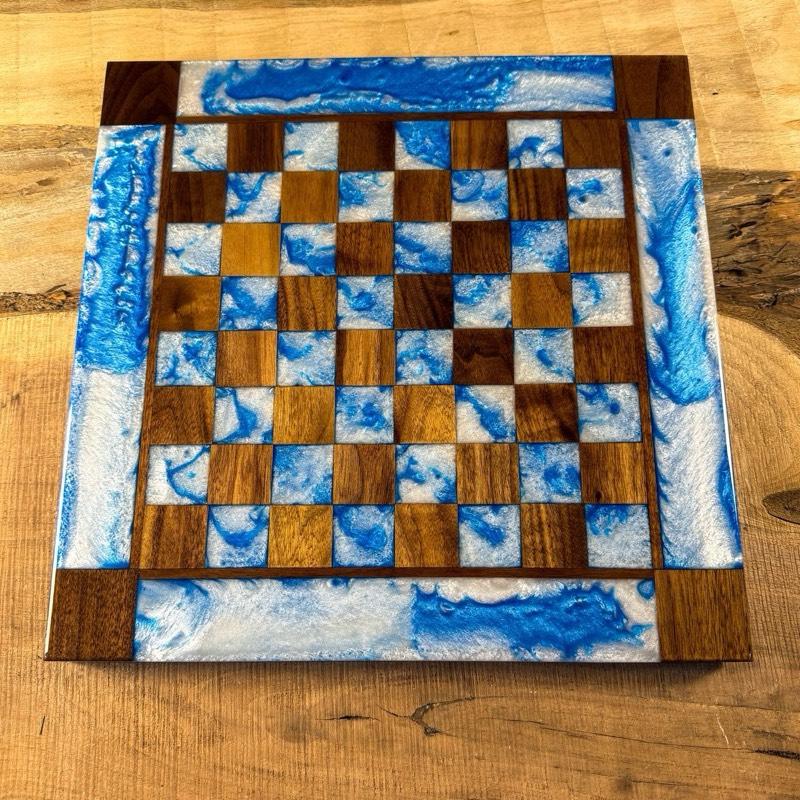 Ocean Cloud Walnut Wood Chess Board (INCLUDES PIECES)