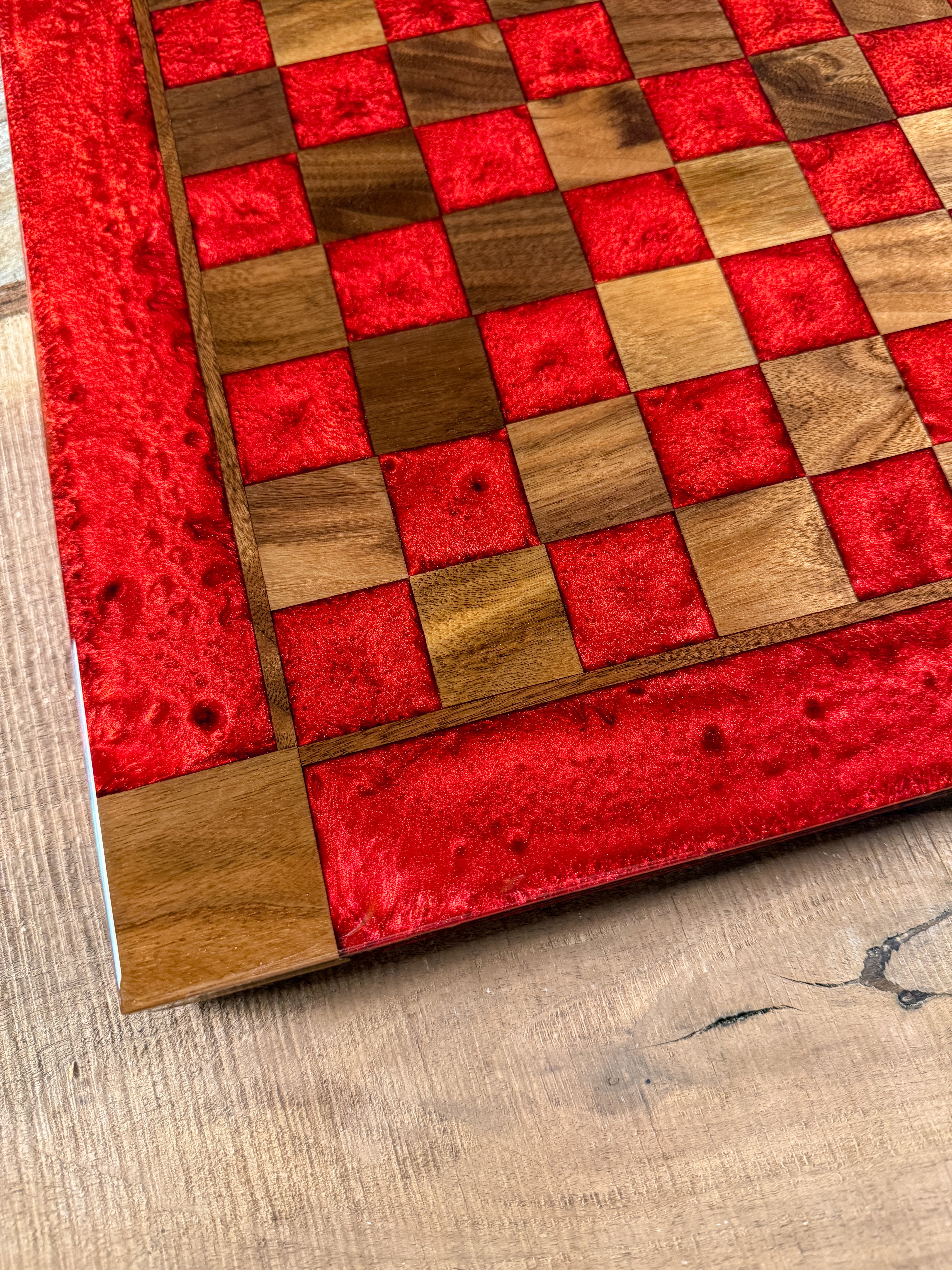 Red Lava Black Walnut Chess Board (Chess Set Included)