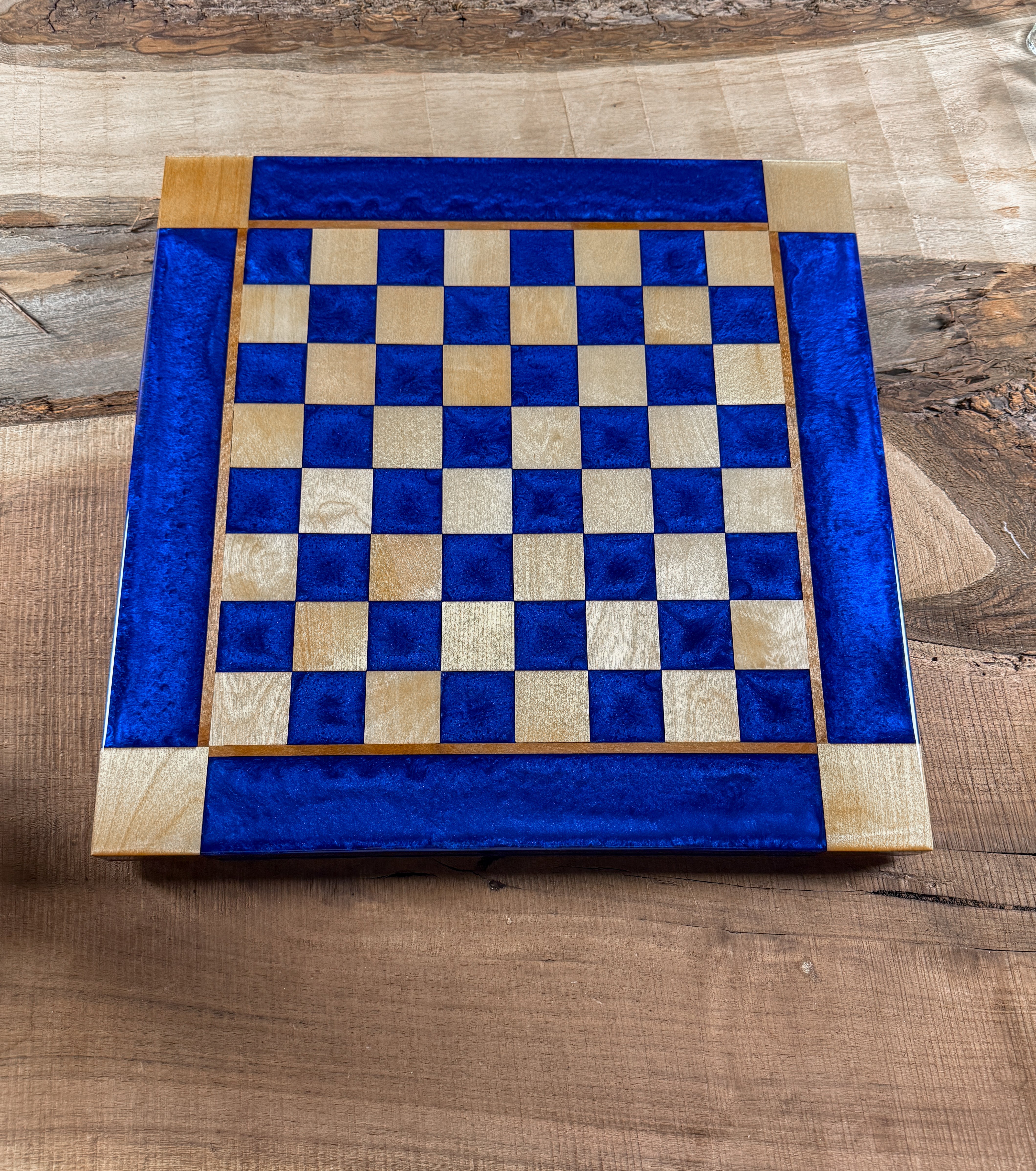 Deep Blue Maple Wood Chess Board