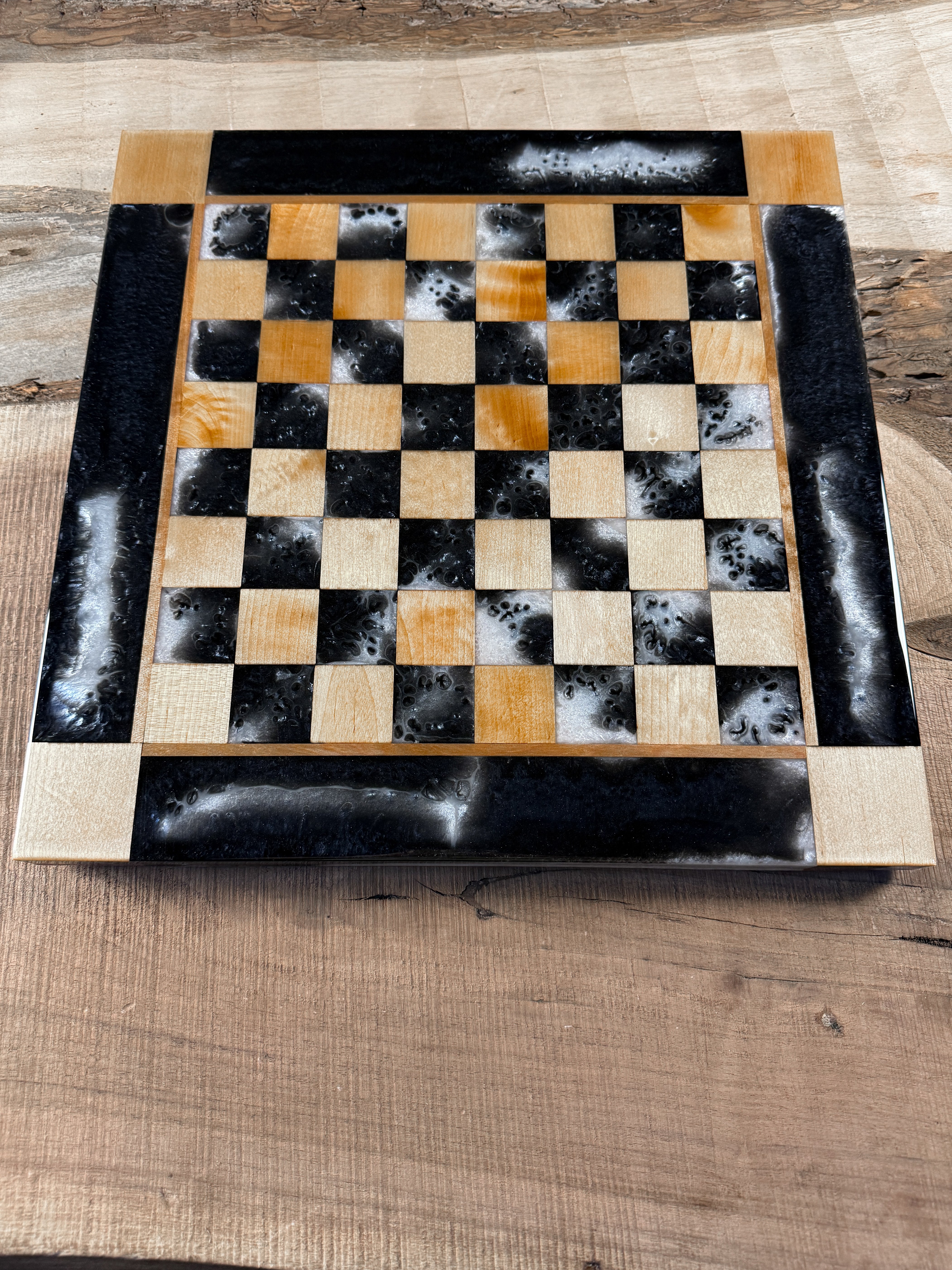 Maple Wood Pearl Black Onyx Chess Board (Glass Chess Set Included)