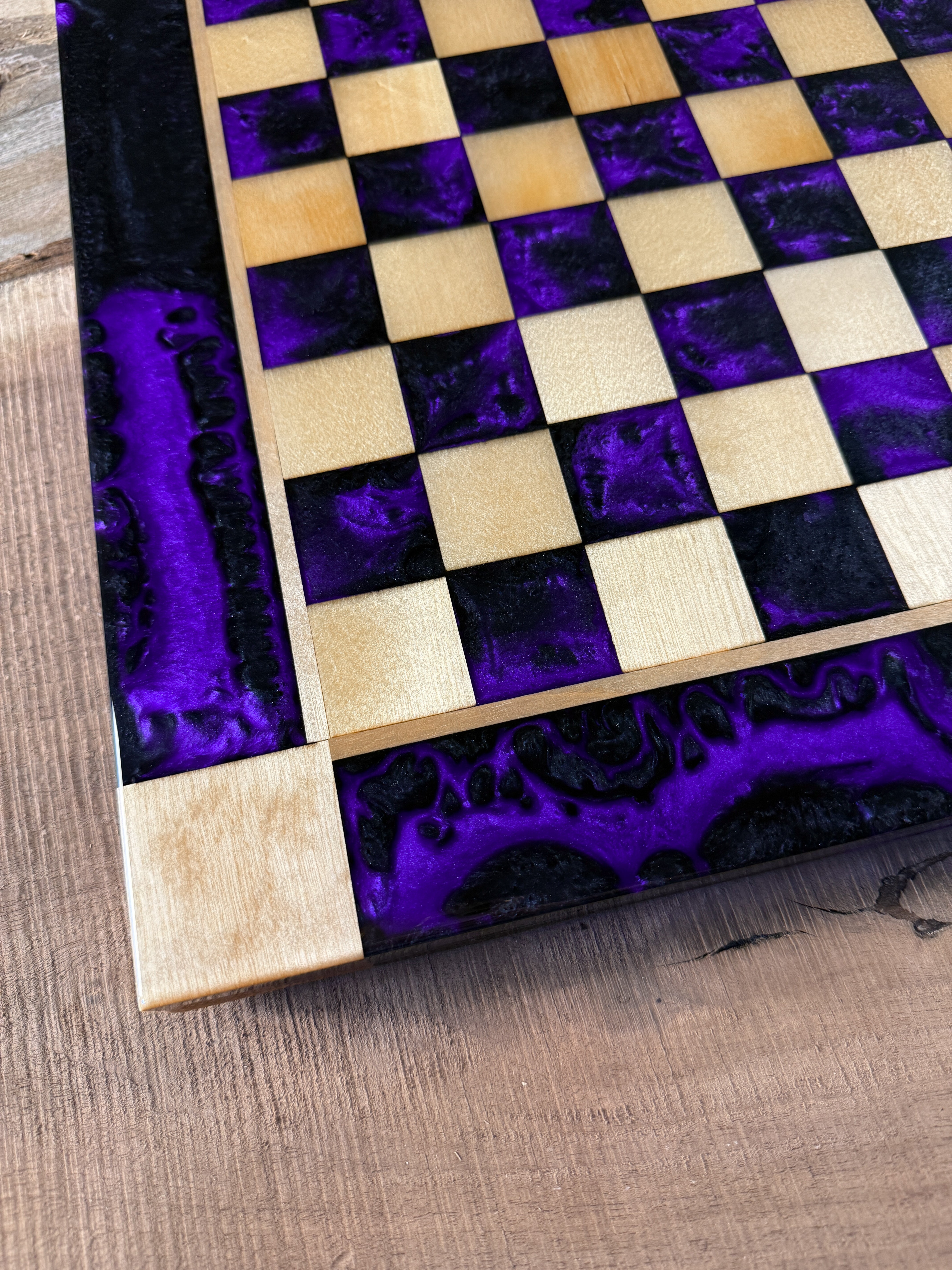 Black Onyx Purple Haze Maple Wood Chess Board (Chess Set Included)