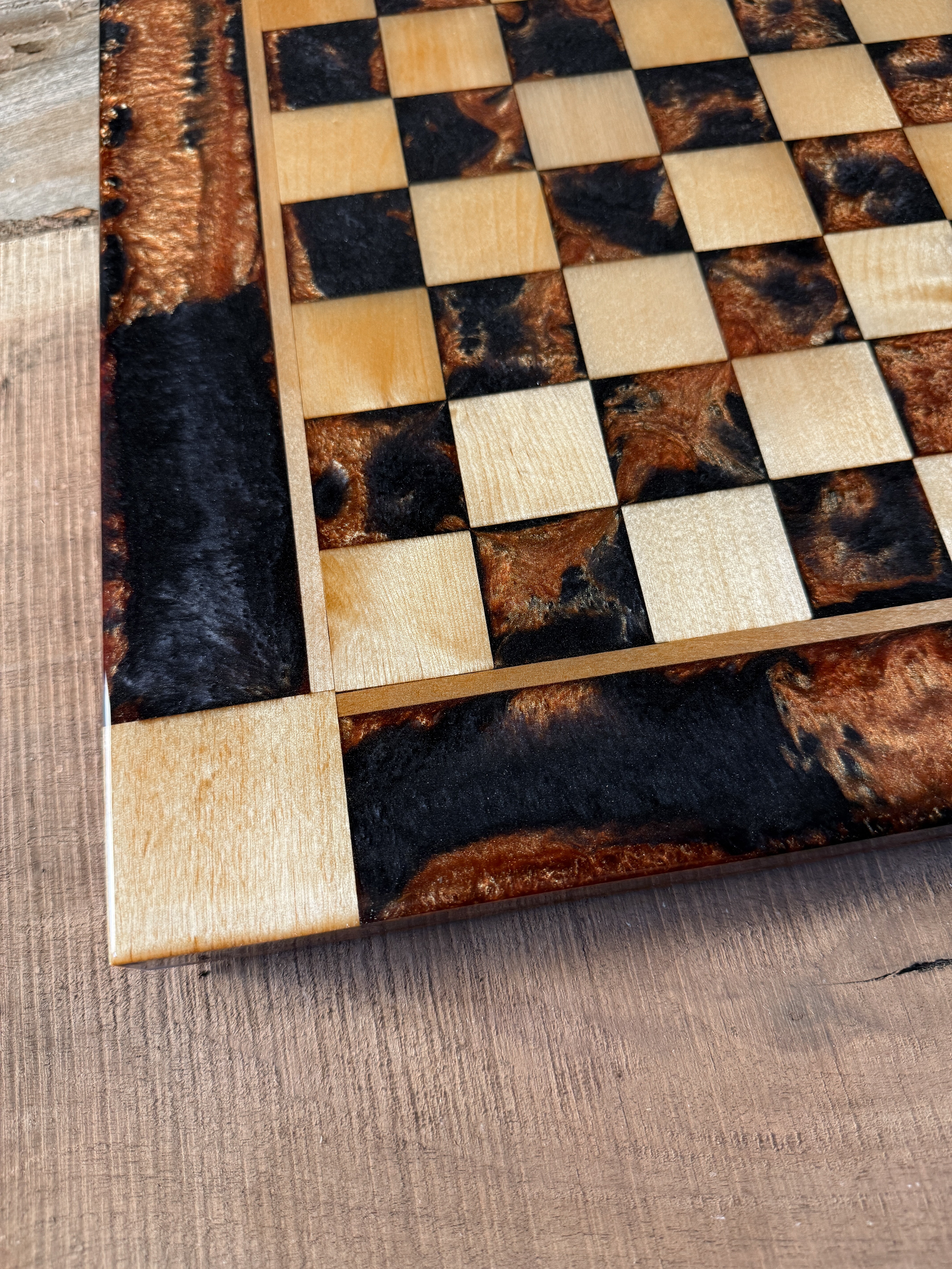 Black Onyx Copper Maple Wood Chess Board (Chess Set Included)
