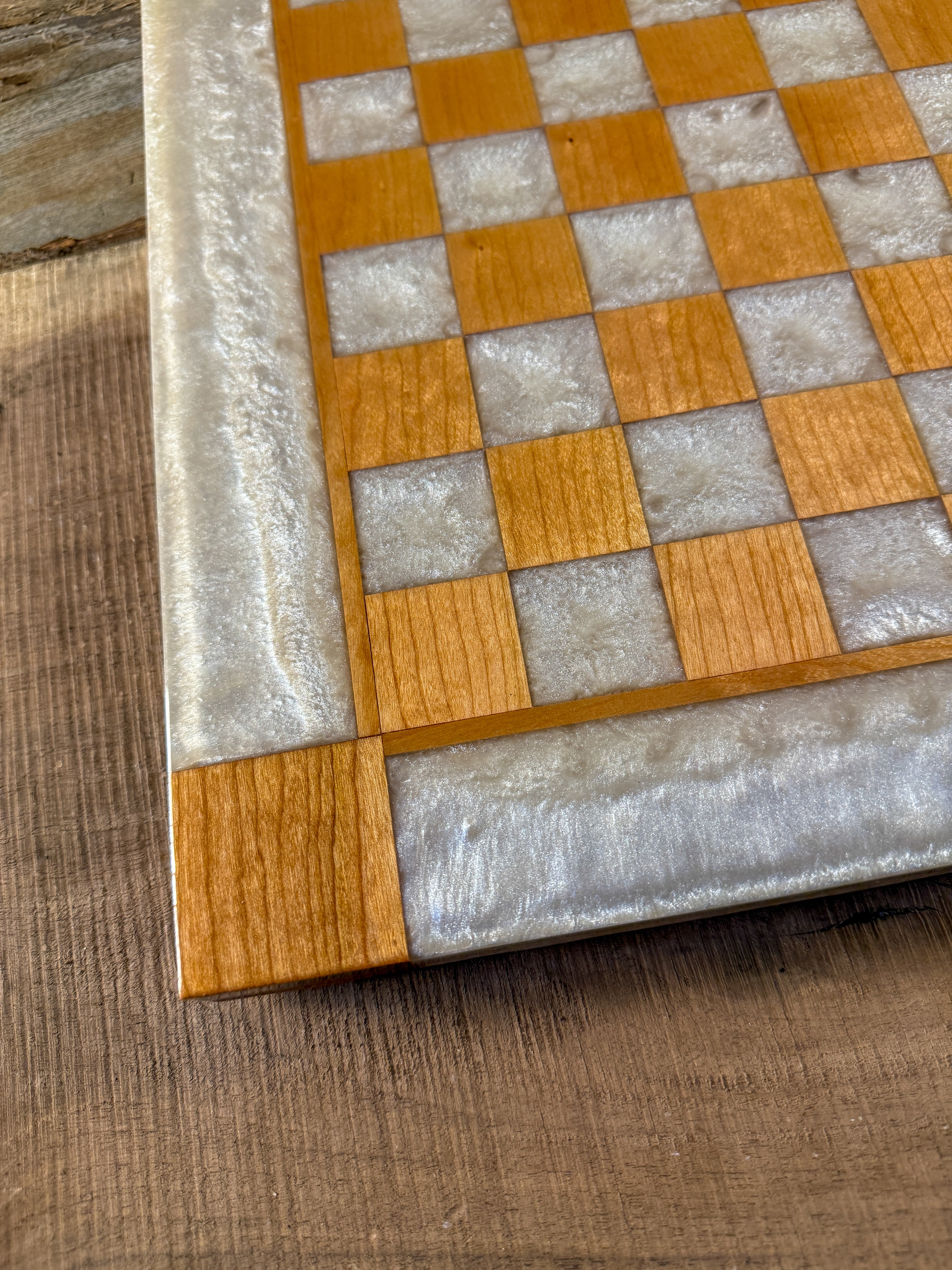 Pearl White Cherry Wood Chess/Checker Board