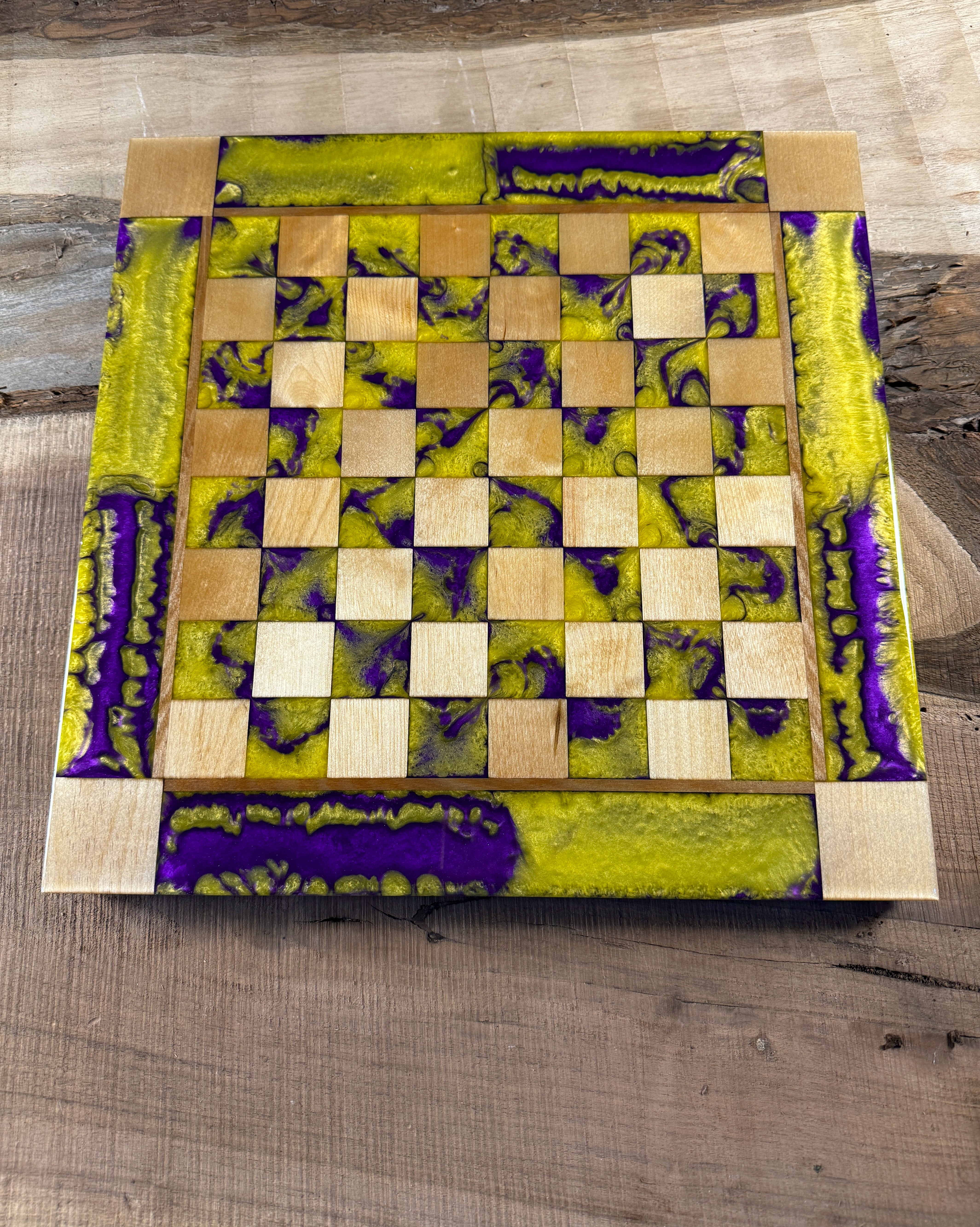 Purple Haze Vivid Yellow Maple Wood Chess Board (INCLUDES PIECES)