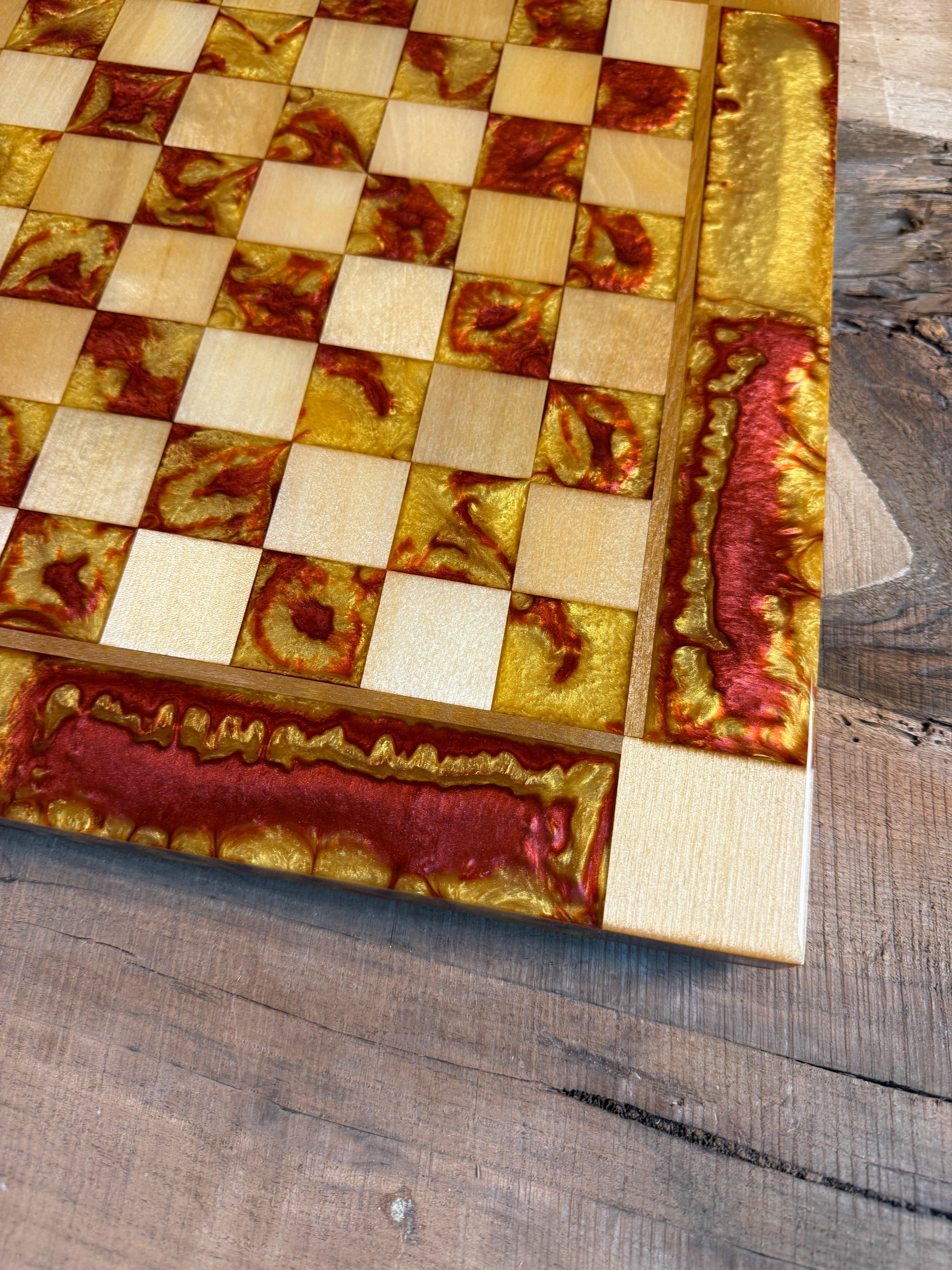 Golden Burgundy Maple Wood Chess/Checker Board