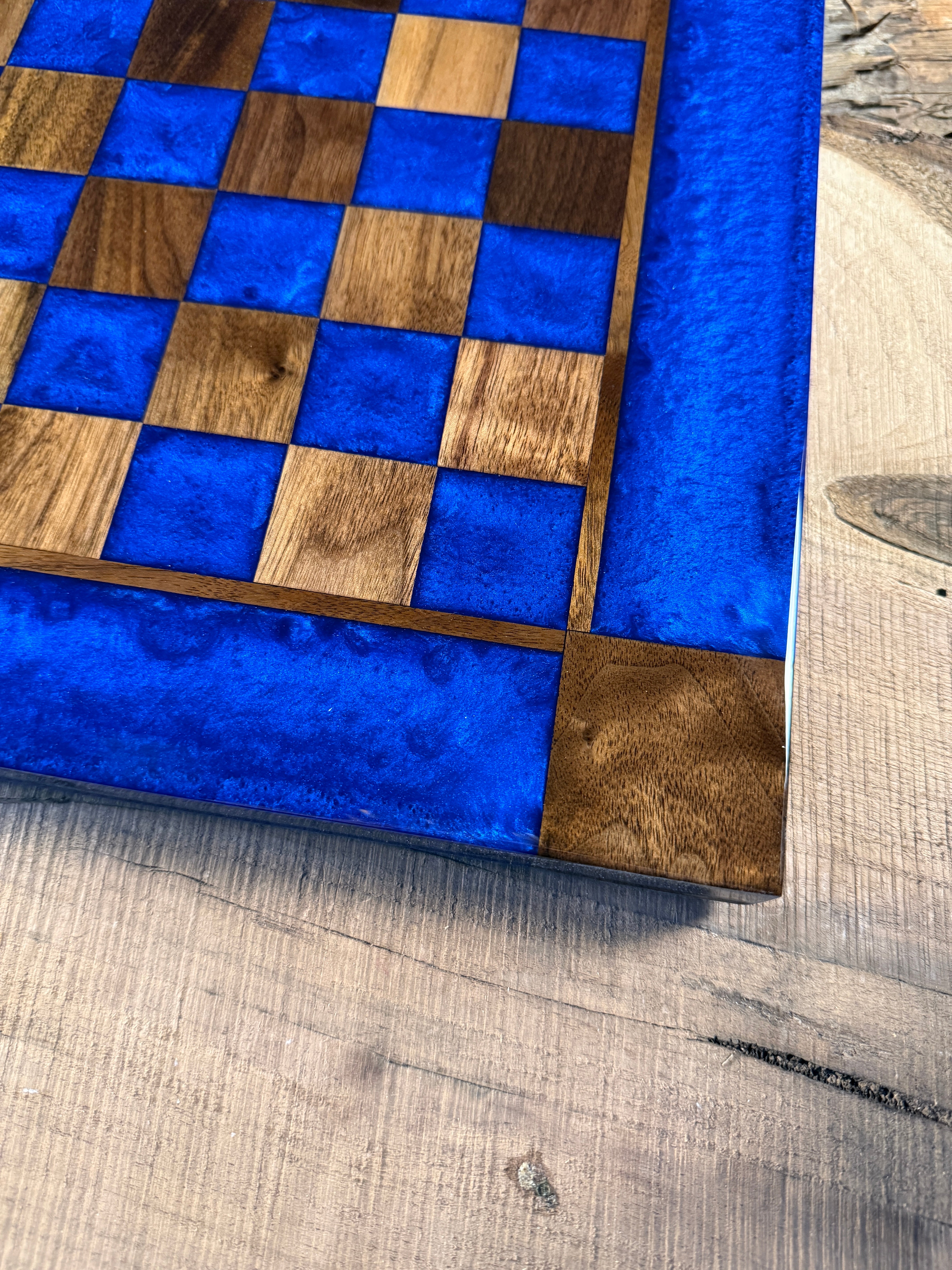 Deep Blue Walnut Chess Board (Chess Set Included)