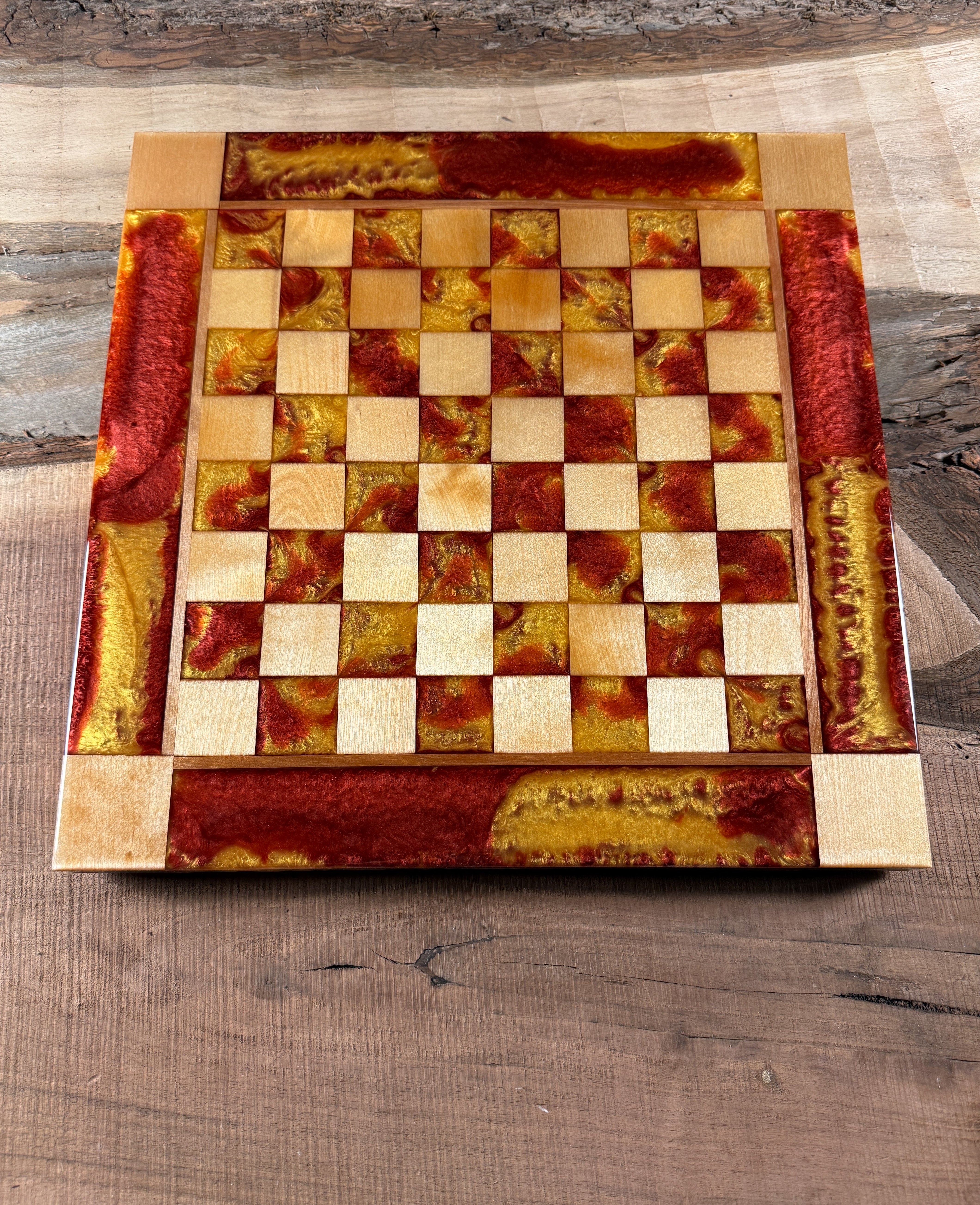 Golden Burgundy Maple Wood Chess/Checker Board