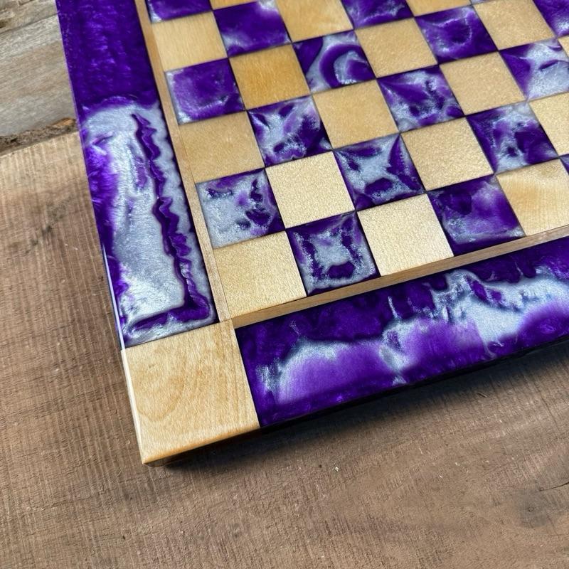 Purple Haze Pearl White Maple Wood Chess Board (INCLUDES PIECES)
