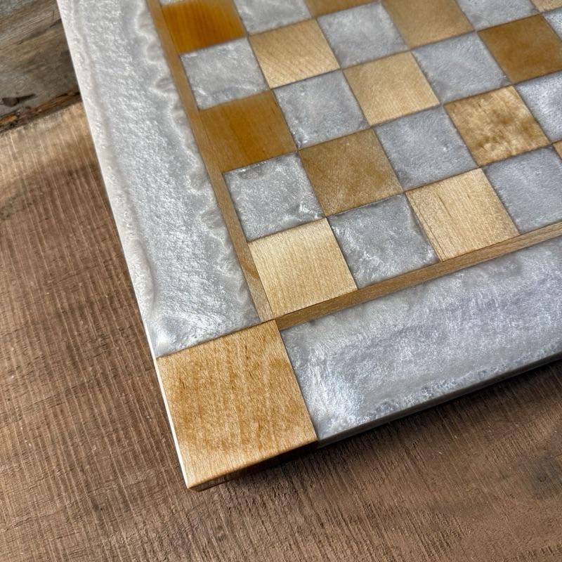 Pearl White Cloud Maple Wood Chess Board (INCLUDES PIECES)