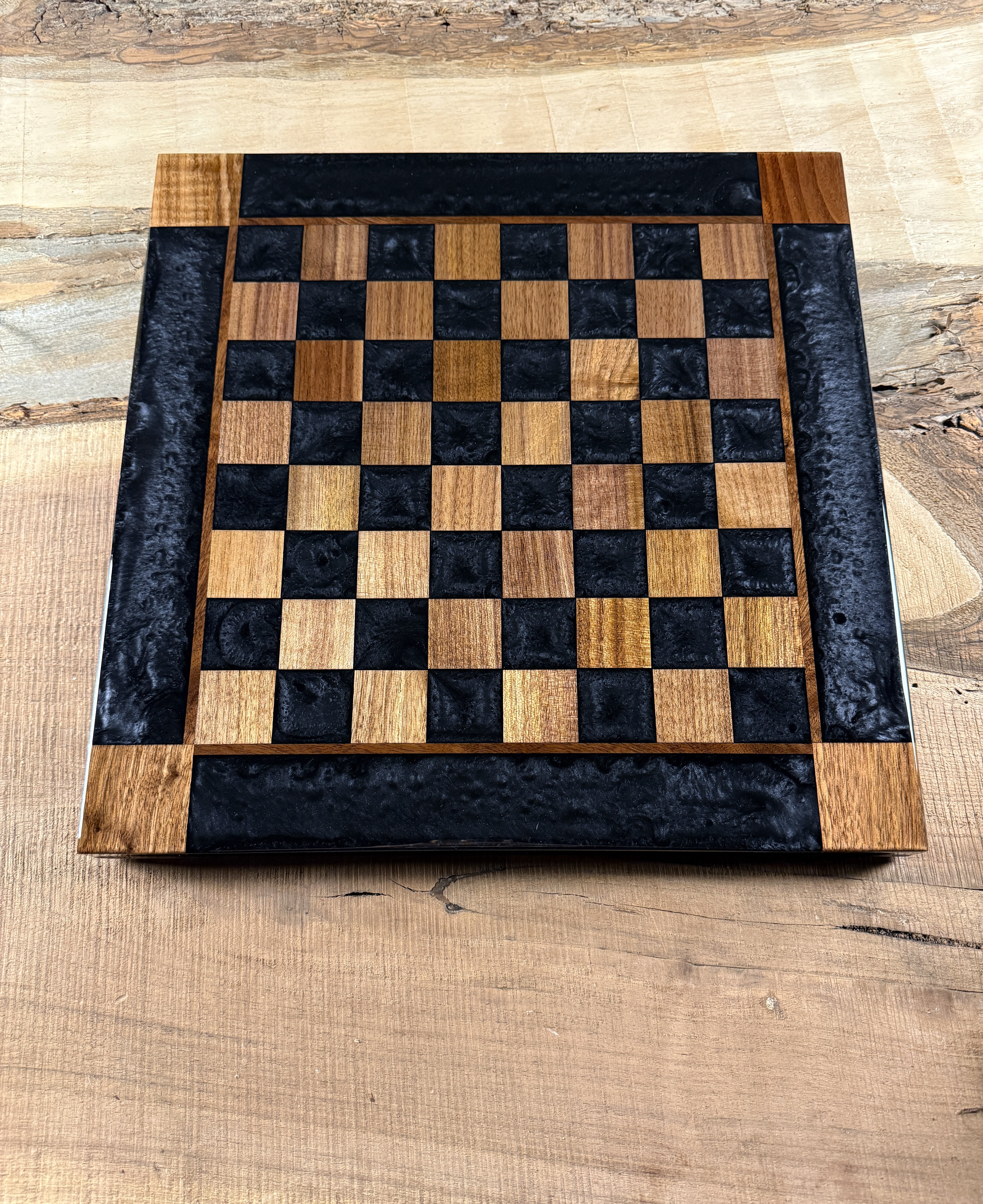 Black Onyx Walnut Chess Board (Chess Set Included)