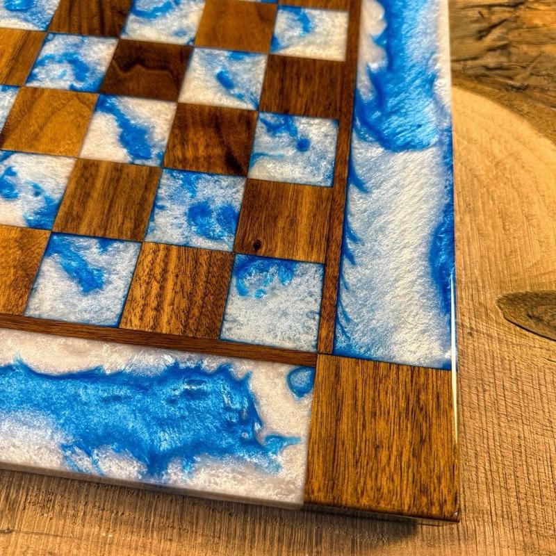 Ocean Cloud Walnut Wood Chess Board (INCLUDES PIECES)