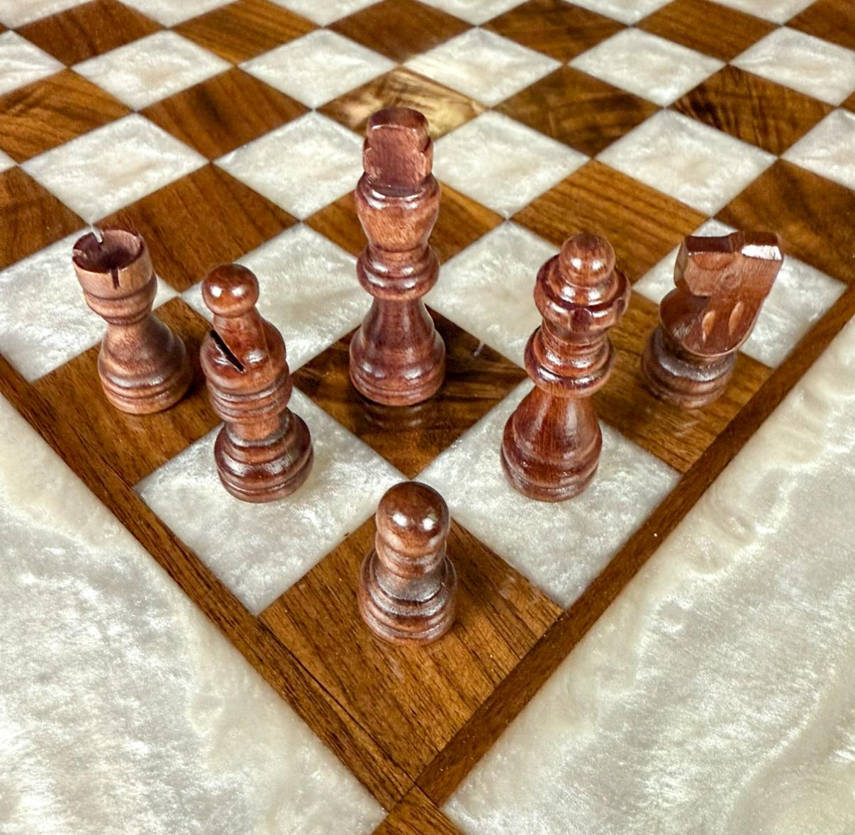 Midnight Blue Walnut Chess Board (INCLUDES PIECES)