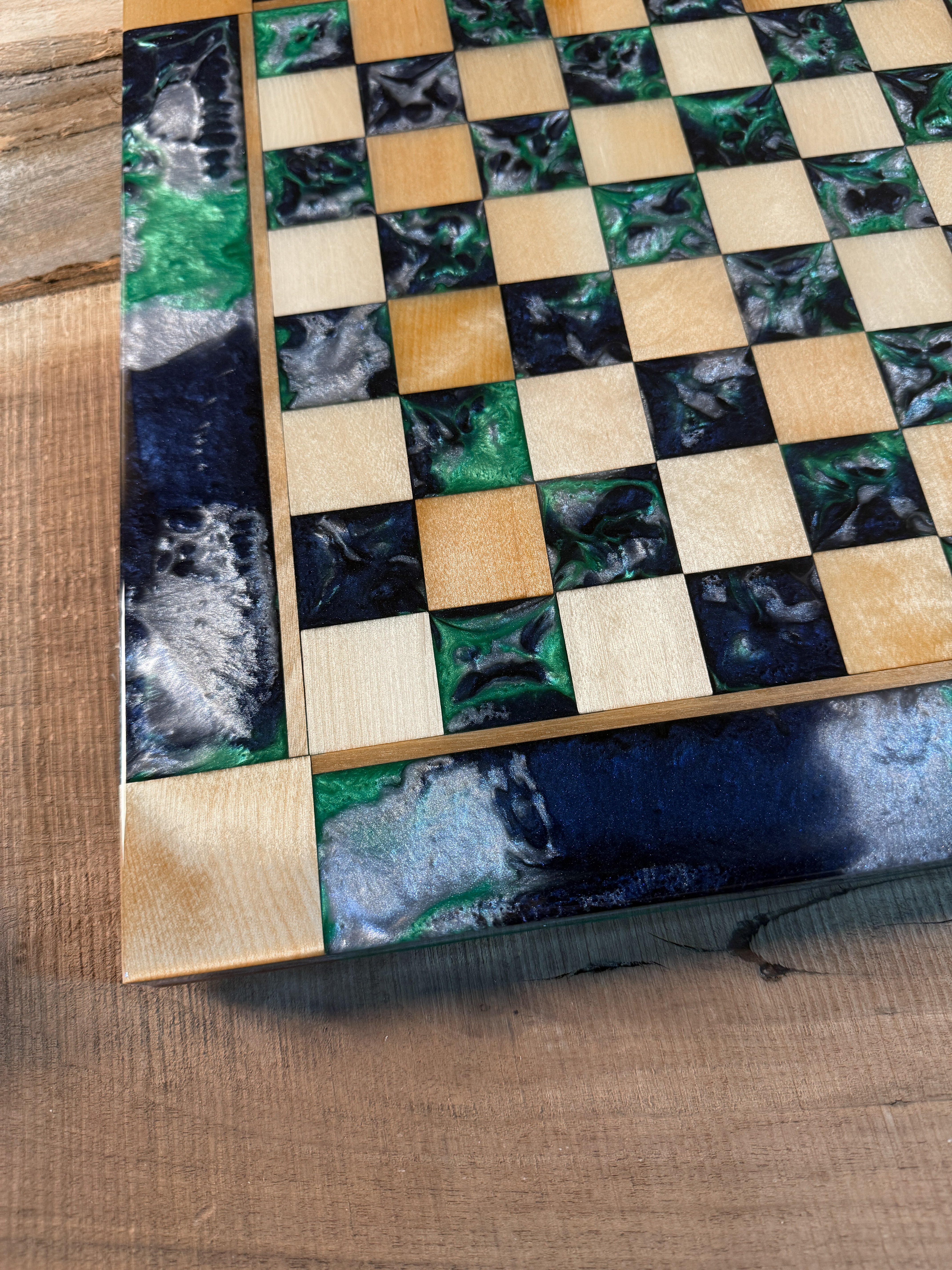 Midnight Silver Green Maple Wood Chess Board