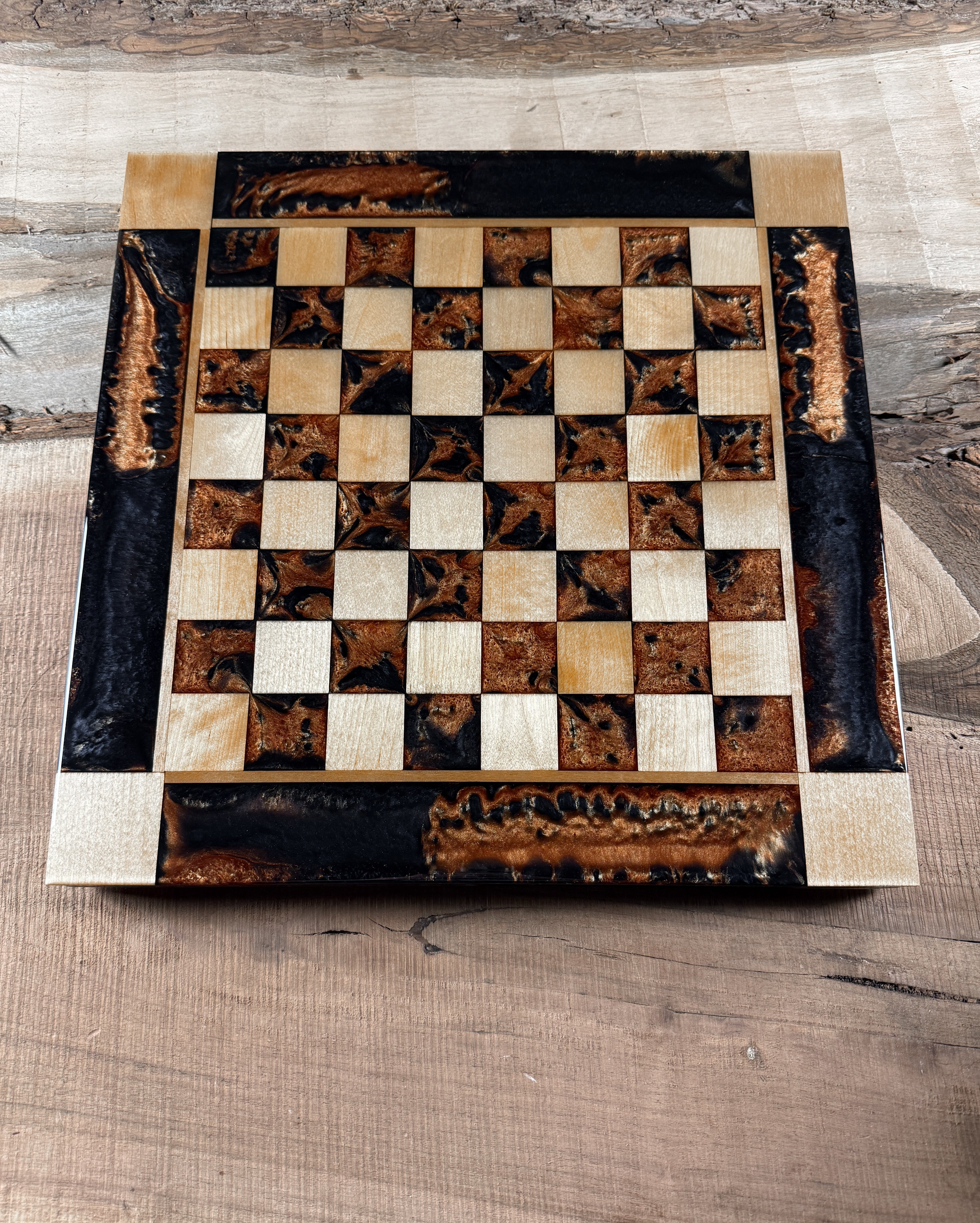 Black Onyx Copper Maple Wood Chess Board (Chess Set Included)