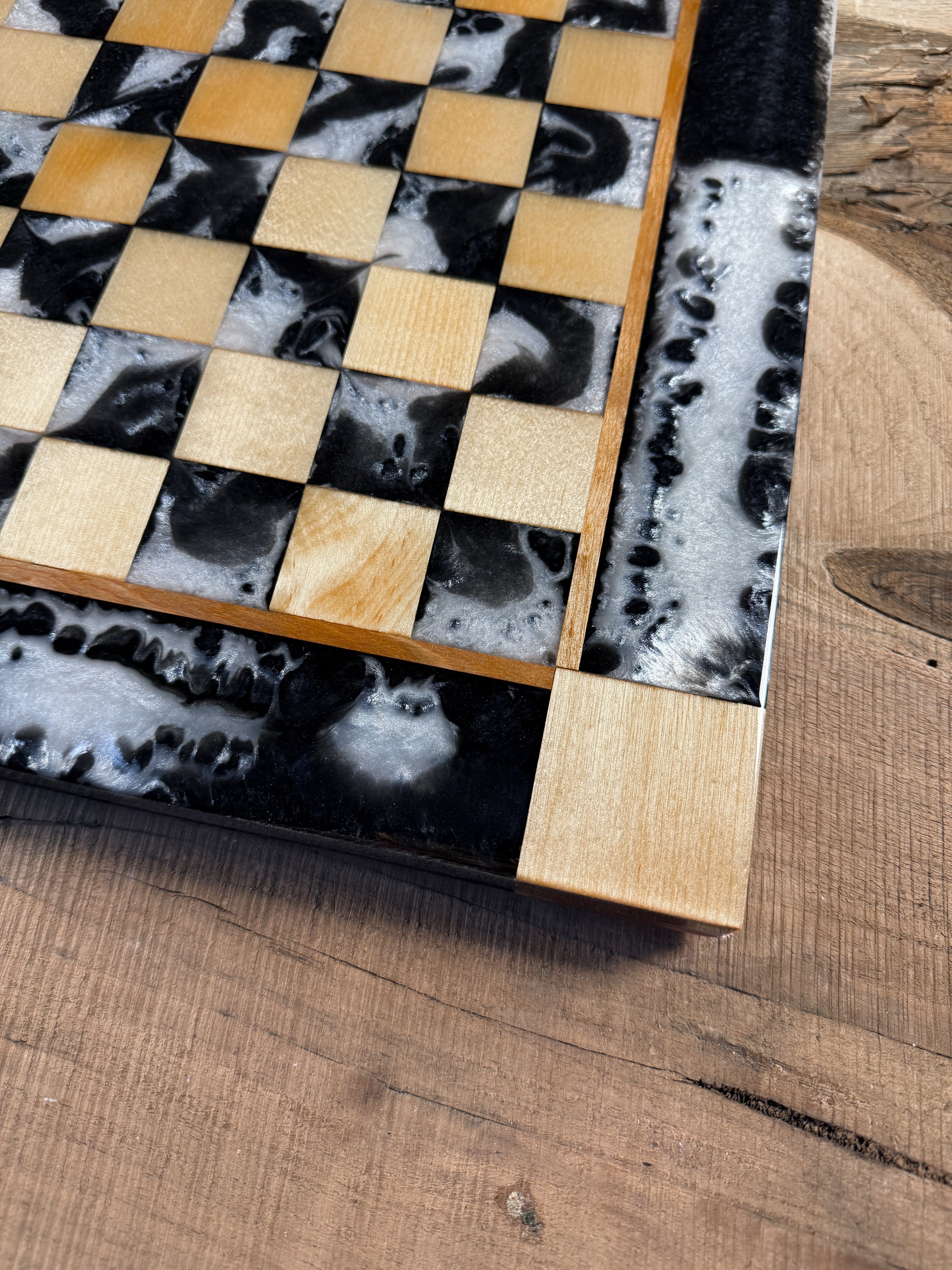 Maple Wood Pearl Black Onyx Chess Board (Glass Chess Set Included)