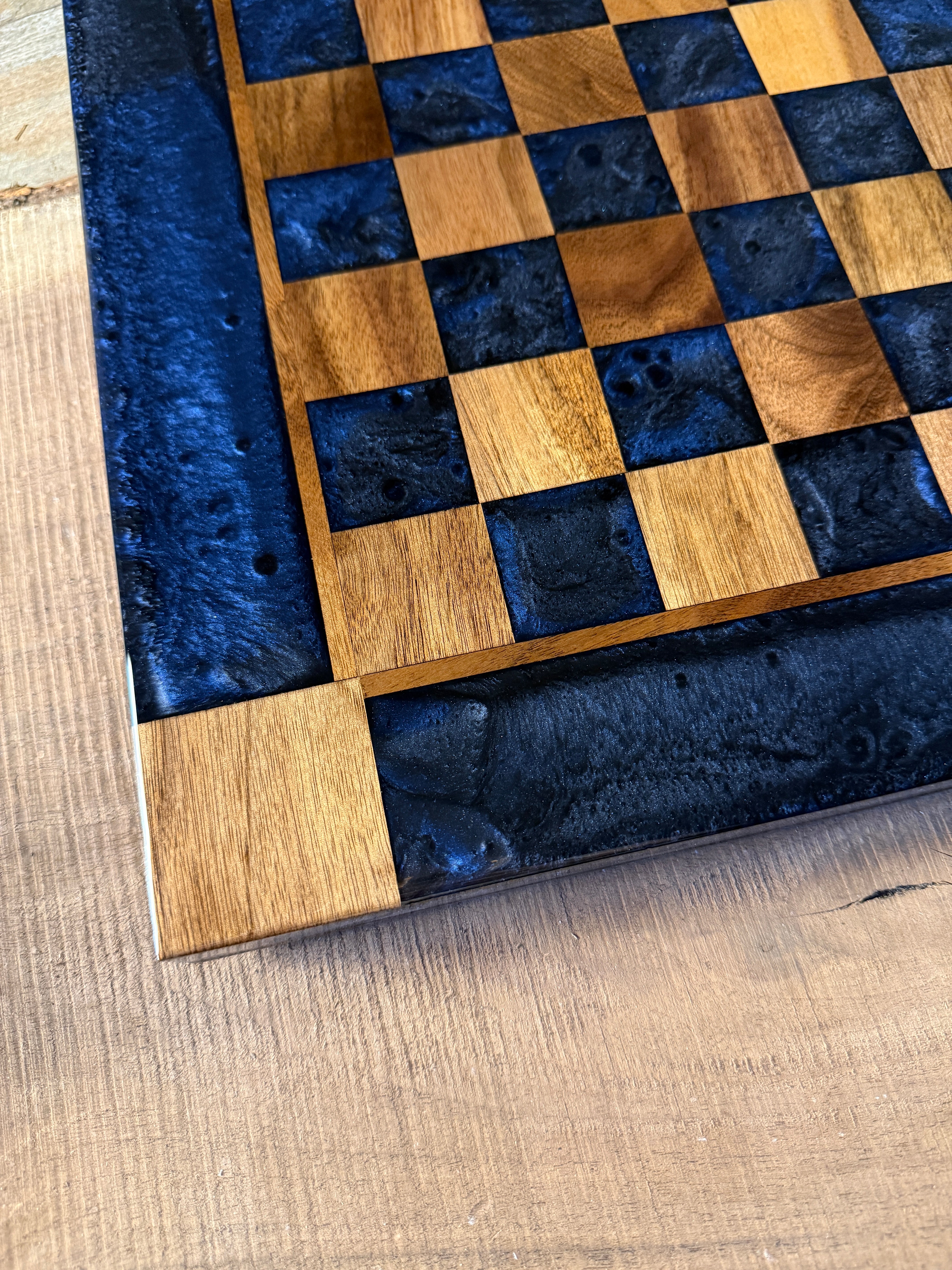 Midnight Blue Walnut Chess Board (INCLUDES PIECES)