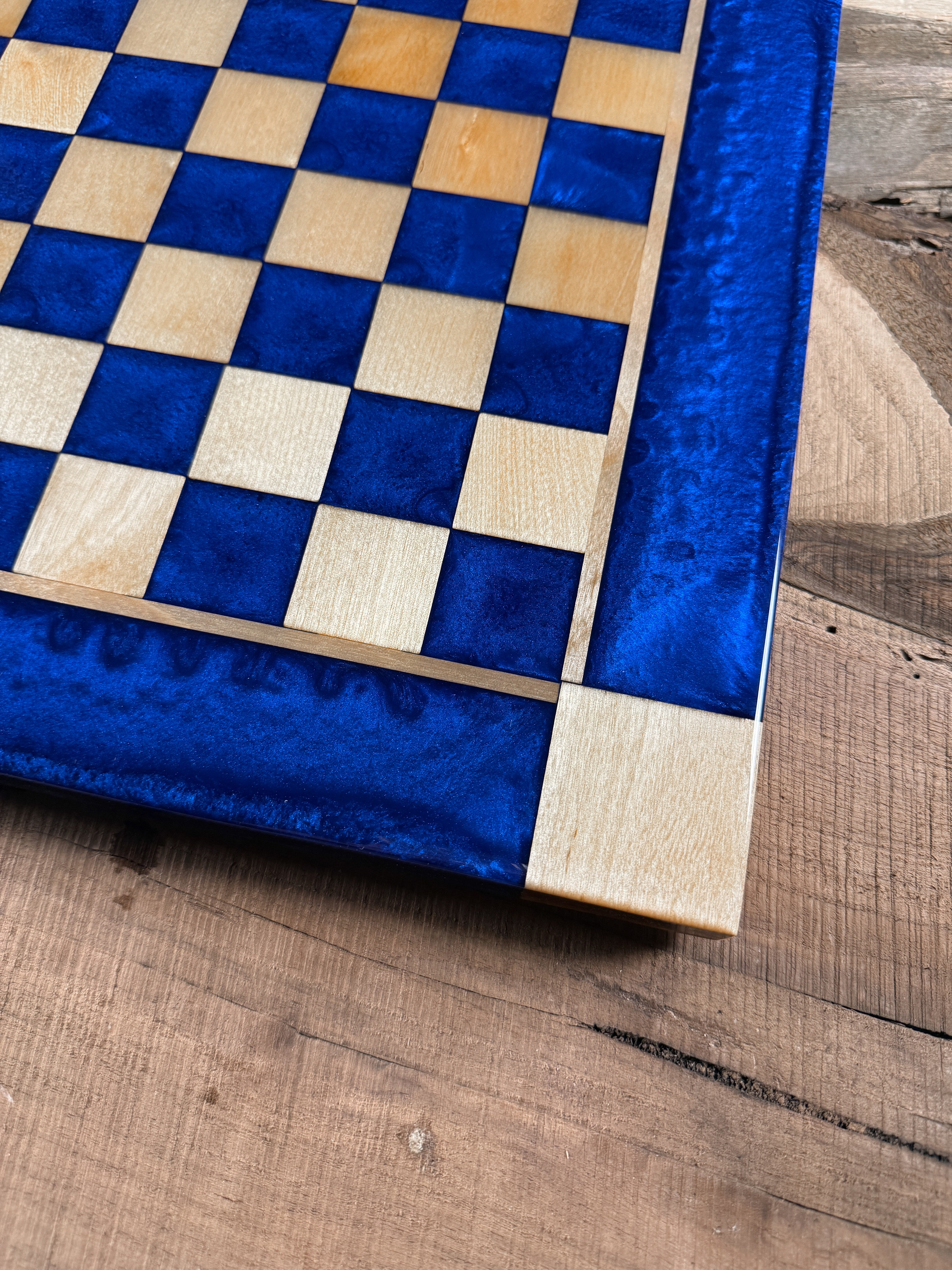 Deep Blue Maple Wood Chess Board (Chess Set Included)