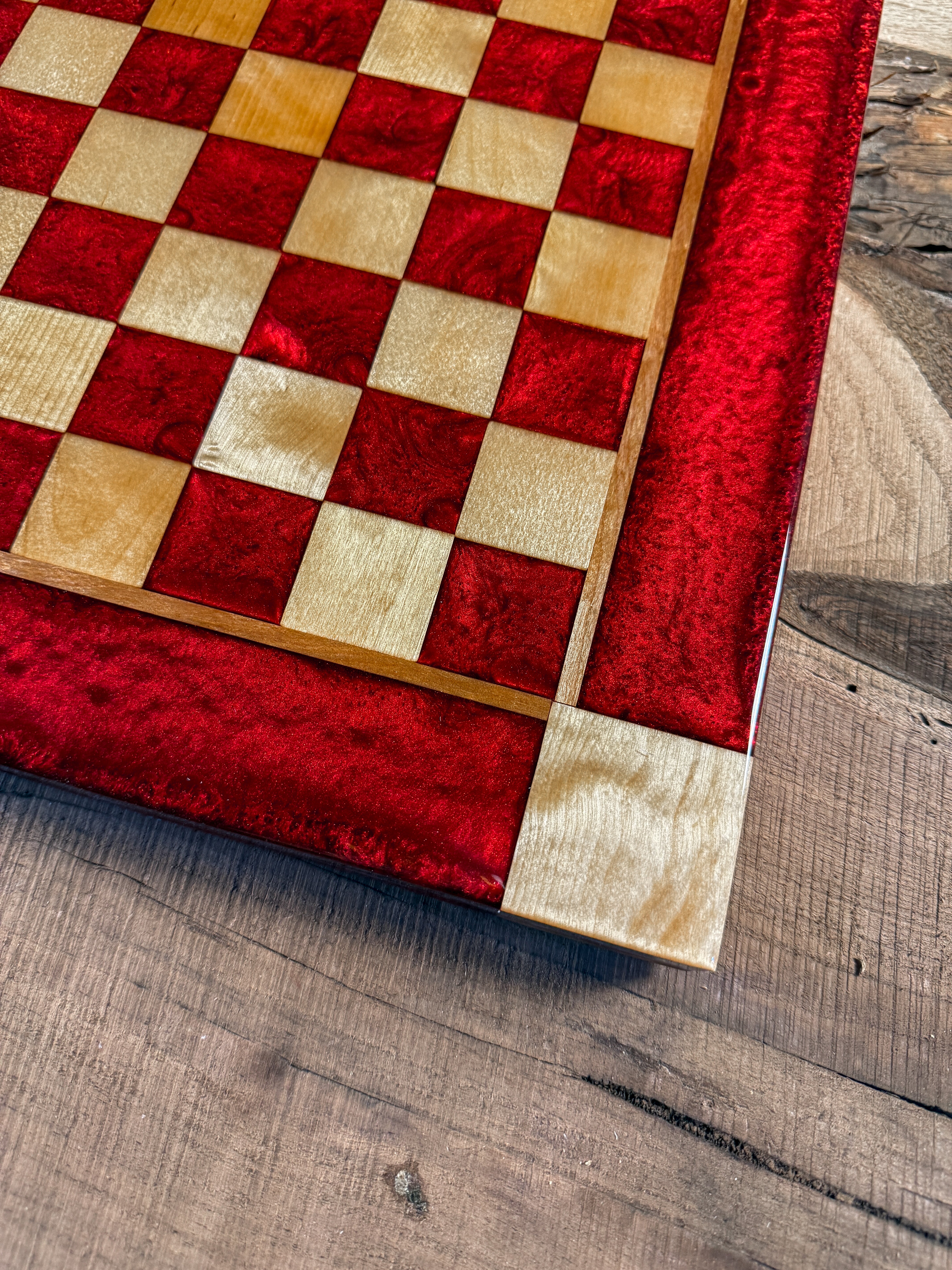 Red Lava Maple Wood Chess Board (Chess Set Included)